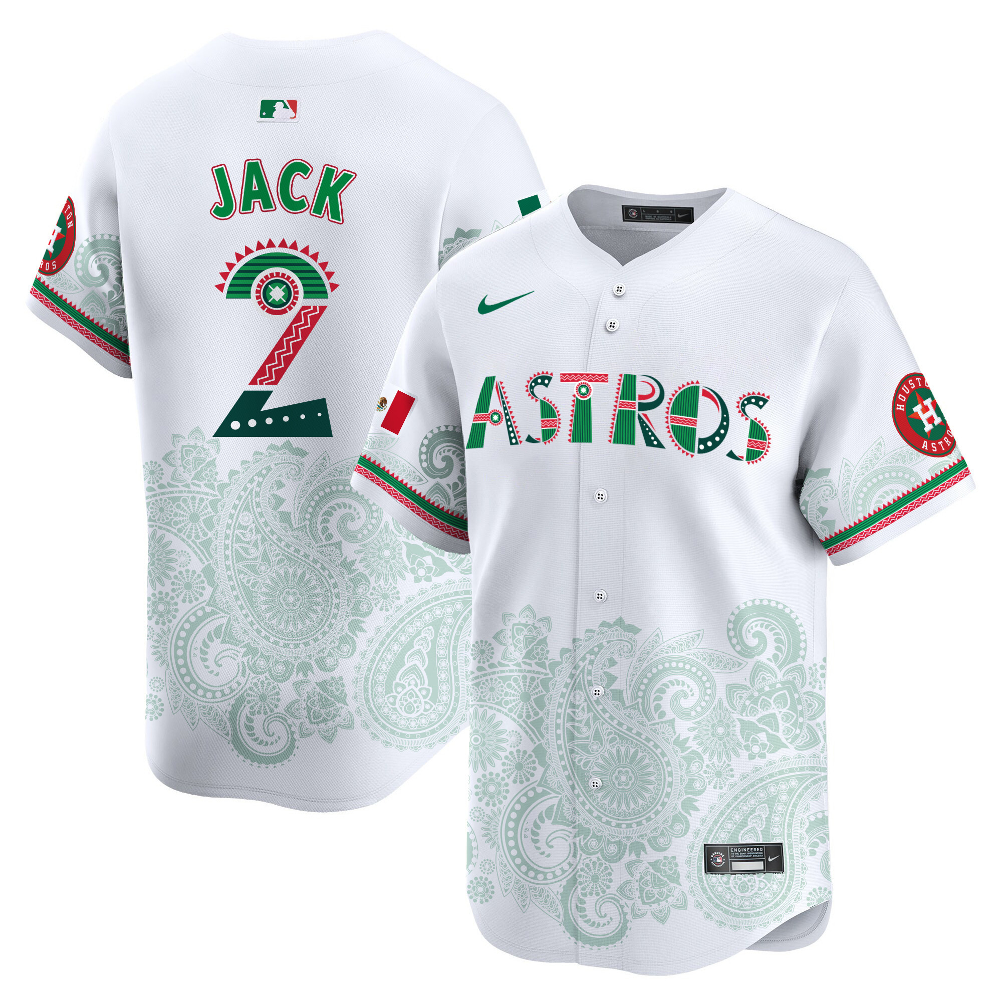 Men's Travis Scott Houston Astros Paisley Mexico Vapor Premier Limited White Jersey V2- Printed