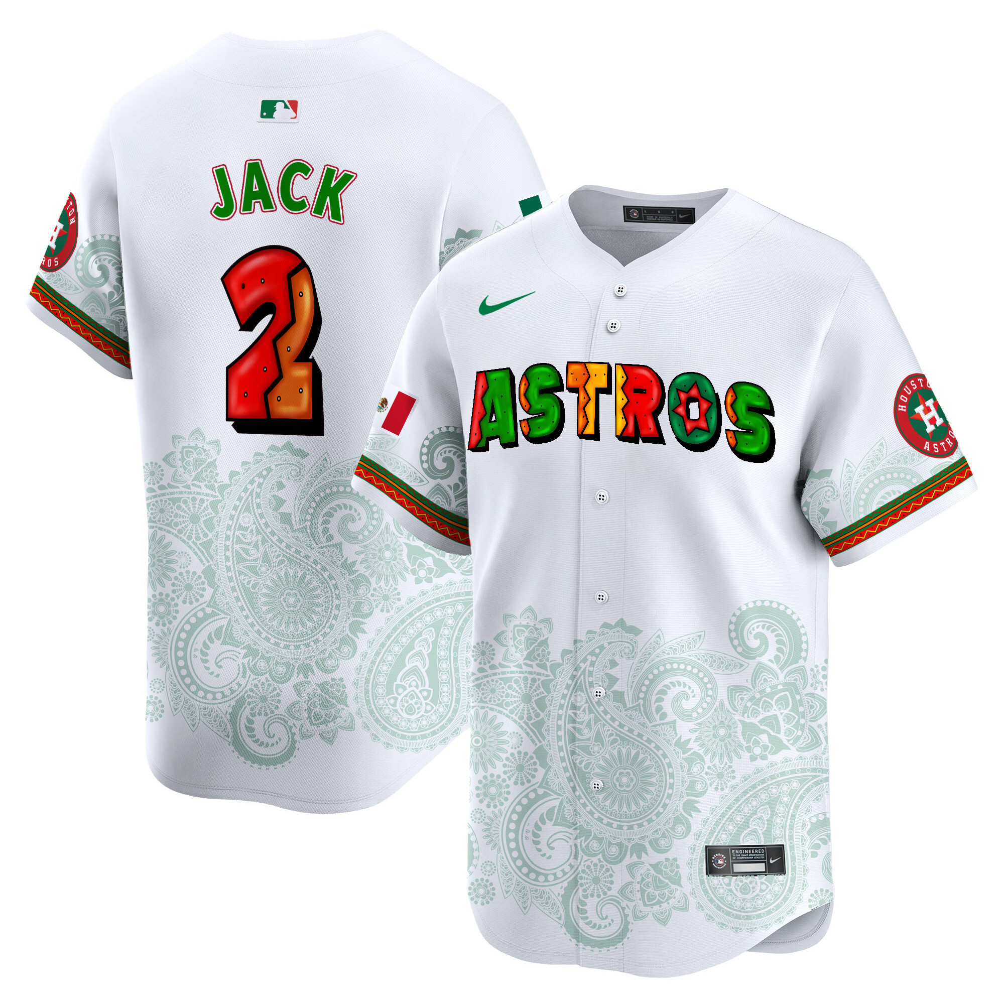 Men's Travis Scott Houston Astros Paisley Mexico Vapor Premier Limited White Jersey V3 - Printed