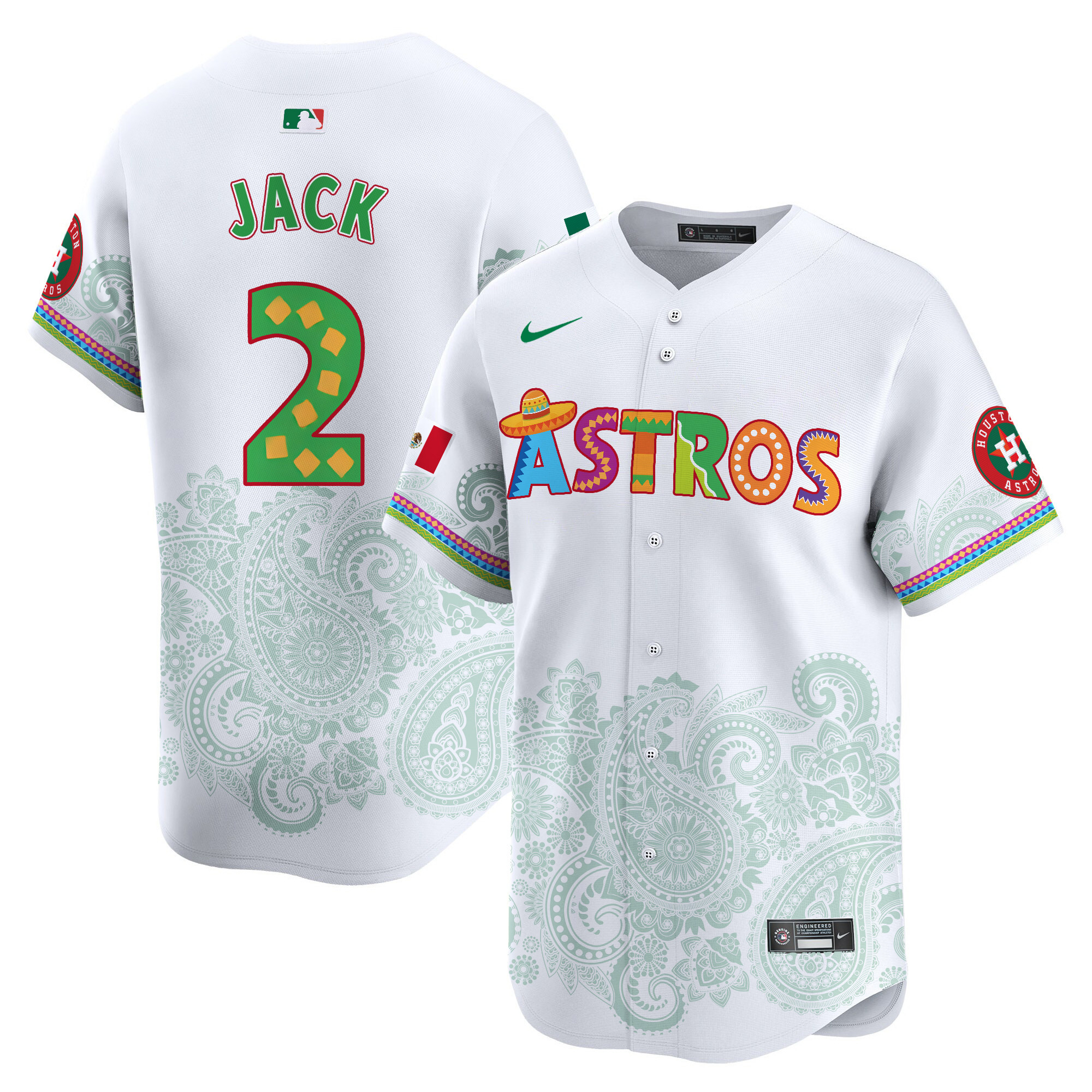 Men's Travis Scott Houston Astros Paisley Mexico Vapor Premier Limited White Jersey V5- Printed