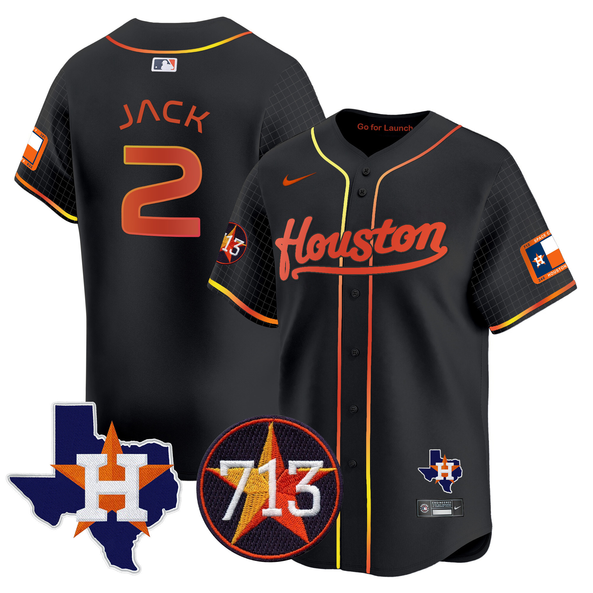 Men's Travis Scott Houston Astros Space City 713 Patch Vapor Premier Limited Black Jersey - All Stitched