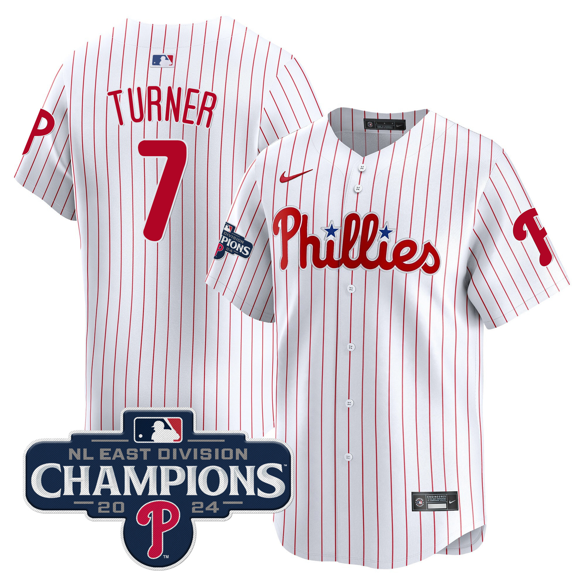 Men's Trea Turner Philadelphia Phillies 2024 NL East Division Champions Gold Vapor Premier Limited White Jersey - All Stitched