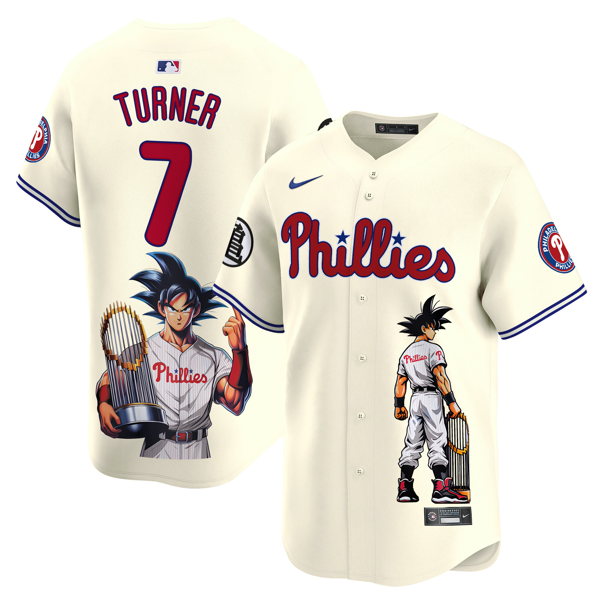 Men's Trea Turner Philadelphia Phillies Dragon Ball Son Goku Vapor Premier Limited Cream Jersey - Printed
