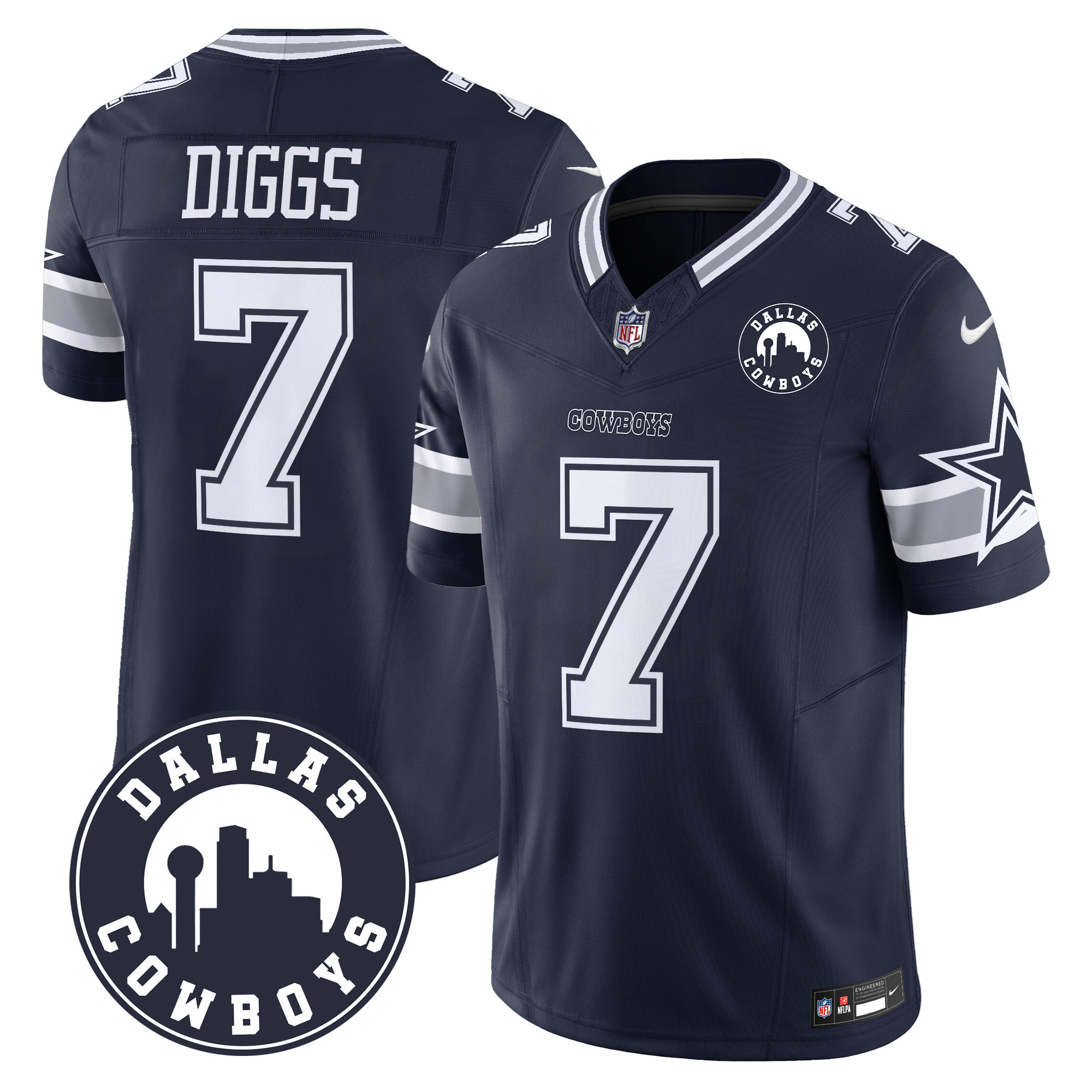 Men's Trevon Diggs Dallas Cowboys "Dallas City" Patch Vapor Limited Navy Jersey - All Stitched