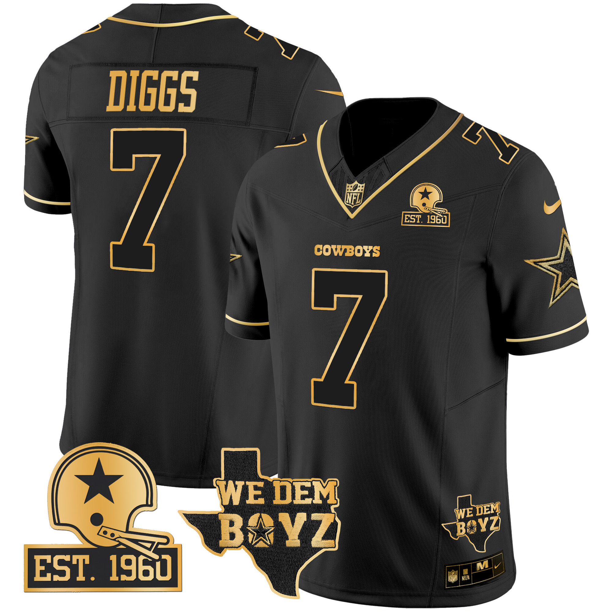 Men's Trevon Diggs Dallas Cowboys Est. 1960 & We Dem Boyz Patch Gold Vapor Limited Black Gold Jersey V2 - All Stitched