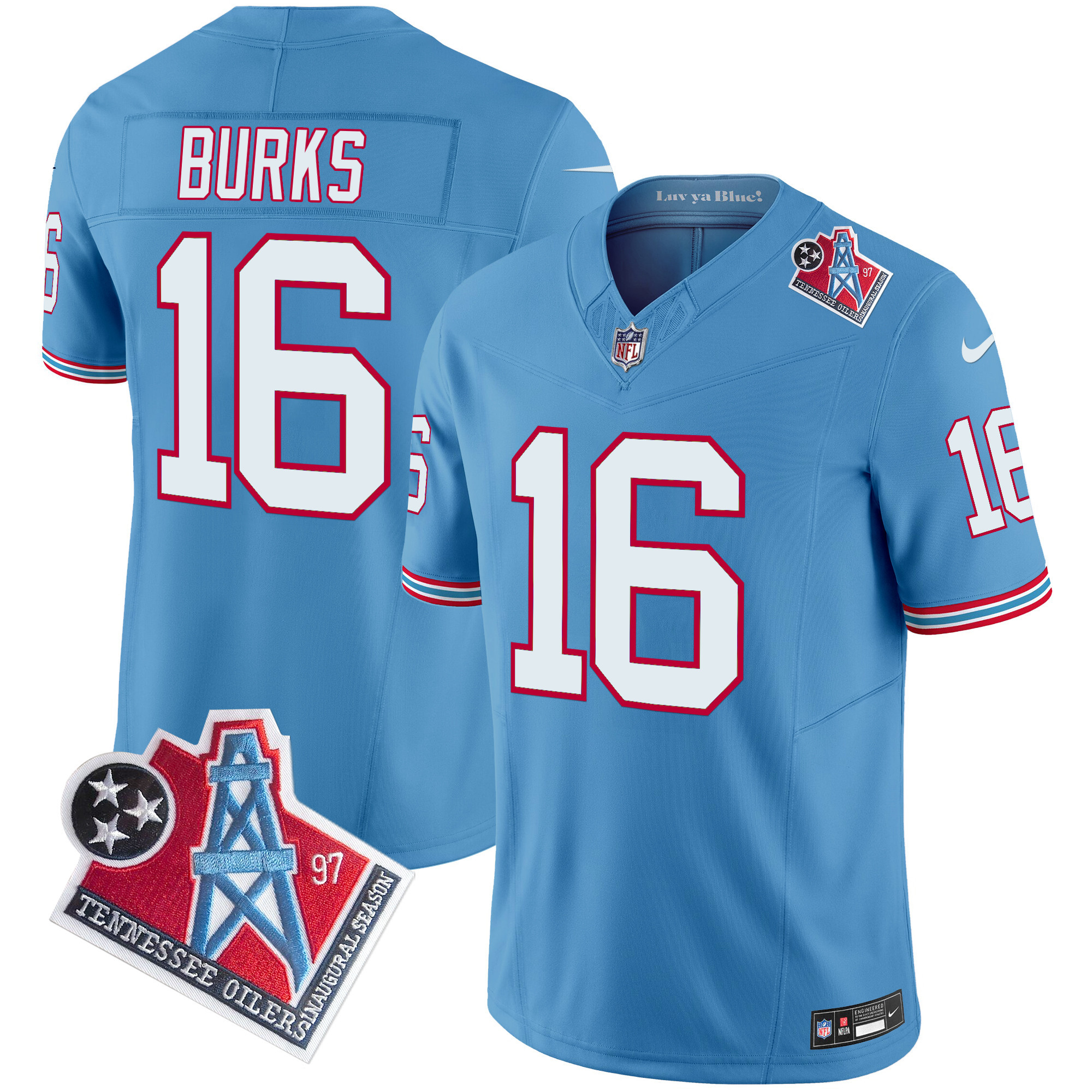 Men's Treylon Burks Tennessee Titans 1997 Throwback Limited Vapor Limited Light Blue Jersey - All Stitched