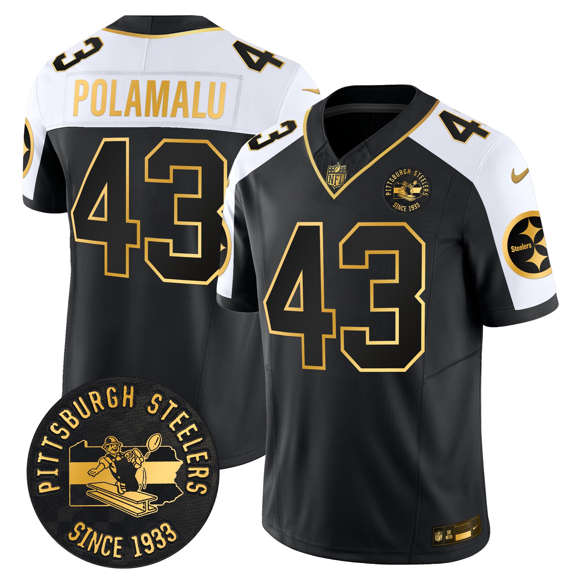 Men's Troy Polamalu Pittsburgh Steelers Throwback 1933 Patch Gold Vapor Limited Alternate Jersey - All Stitched