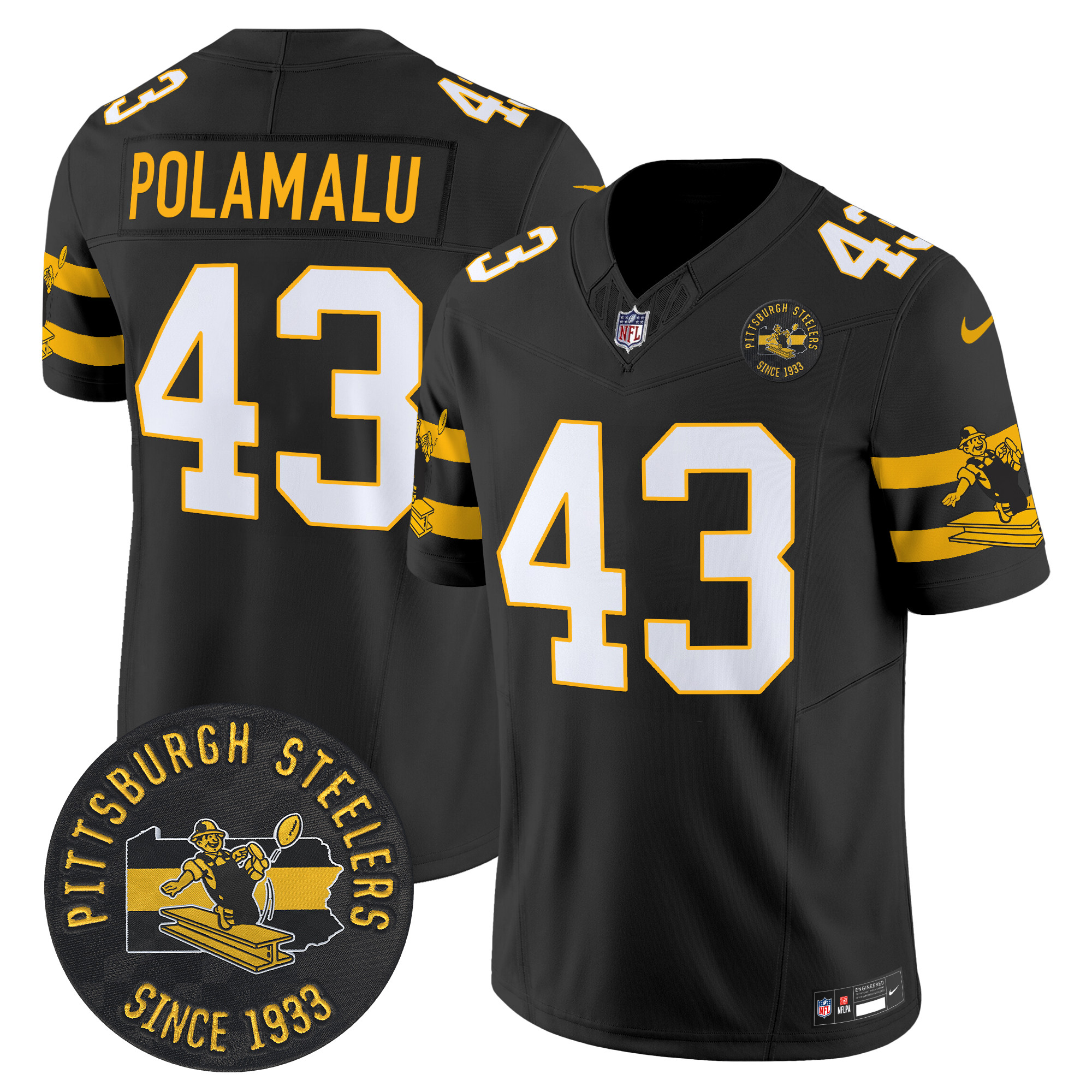 Men's Troy Polamalu Pittsburgh Steelers Throwback 1933 Patch Vapor Limited Black Jersey - All Stitched