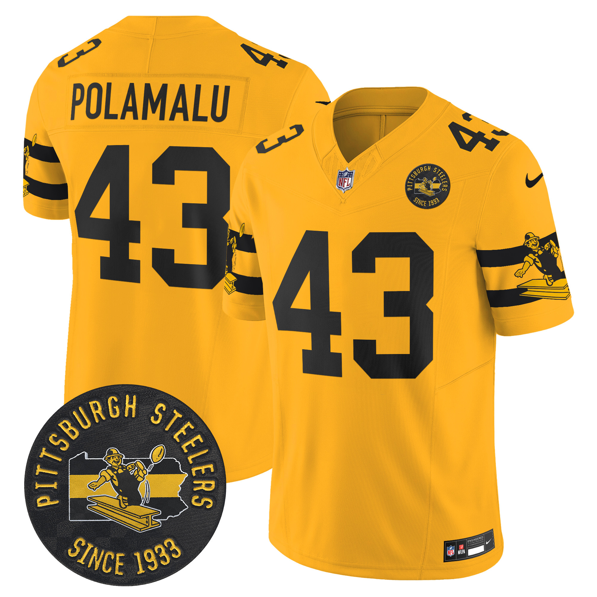 Men's Troy Polamalu Pittsburgh Steelers Throwback 1933 Patch Vapor Limited Gold Jersey - All Stitched