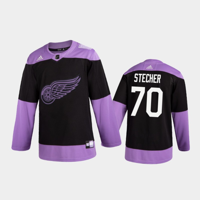 Men's Troy Stecher #70 Detroit Red Wings 2020 Fights Cancer Black Practice Jersey