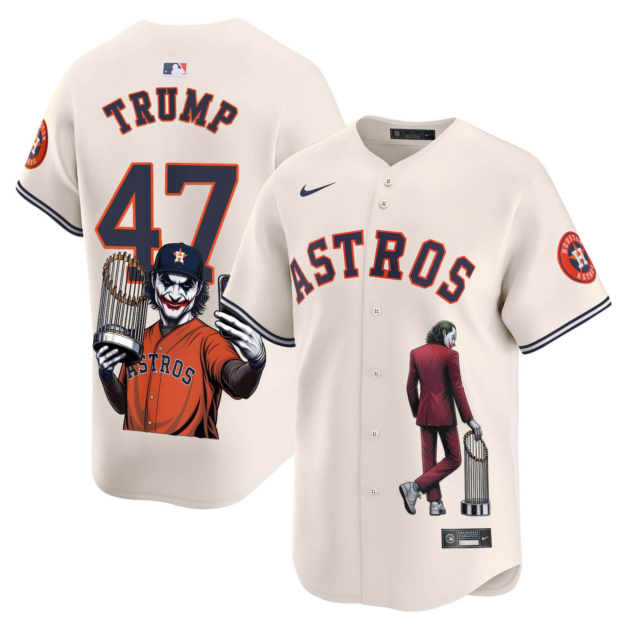 Men's Trump Houston Astros Joker Vapor Premier Limited Cream Jersey - Printed