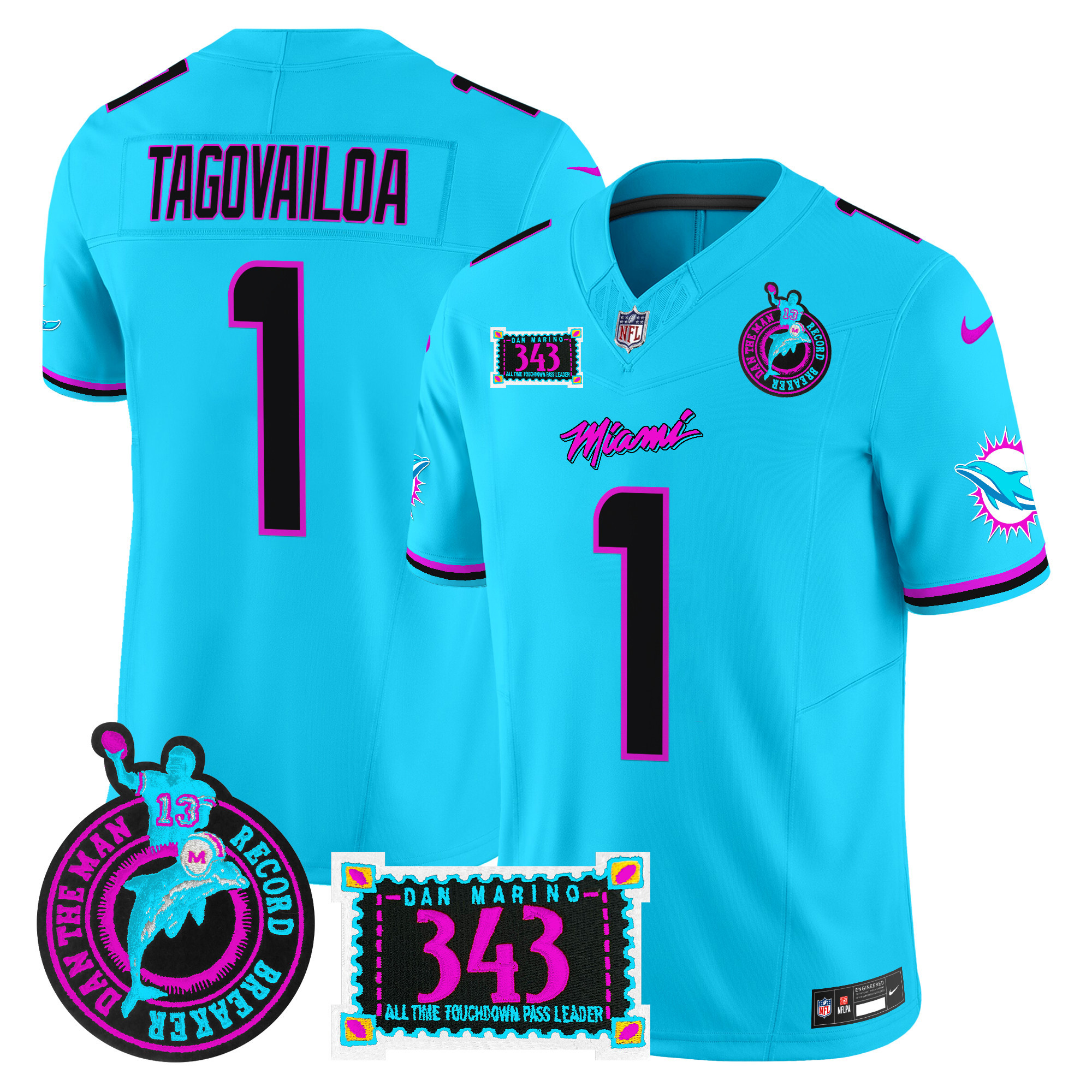 Men's Tua Tagovailoa Miami Dolphins "Dan the Man Record Breaker" Patch Vapor Limited Aqua Jersey - All Stitched