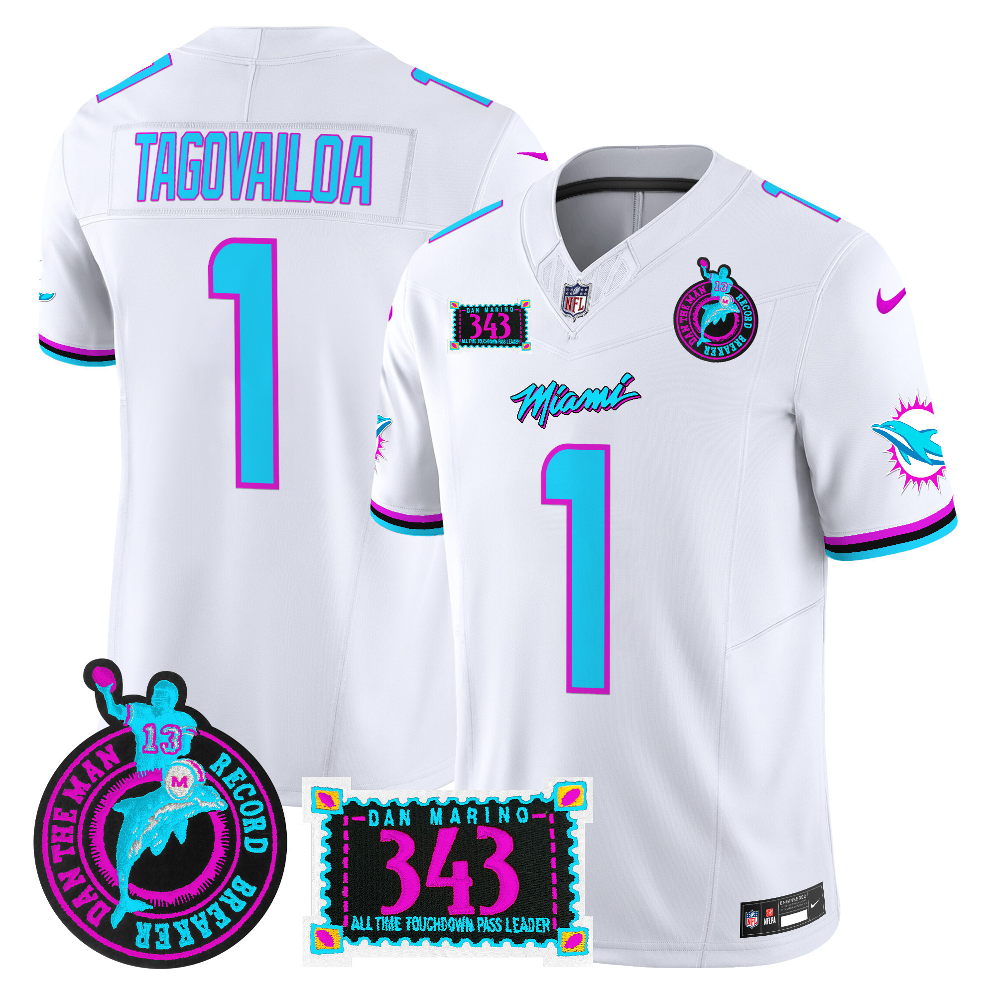 Men's Tua Tagovailoa Miami Dolphins "Dan the Man Record Breaker" Patch Vapor Limited White Jersey - All Stitched