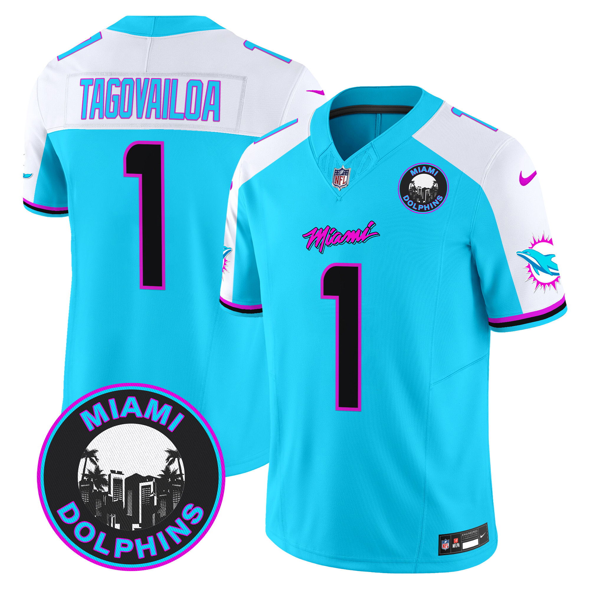 Men's Tua Tagovailoa Miami Dolphins "Miami Vice" Vapor Limited Aqua Alternate Jersey V3 - All Stitched