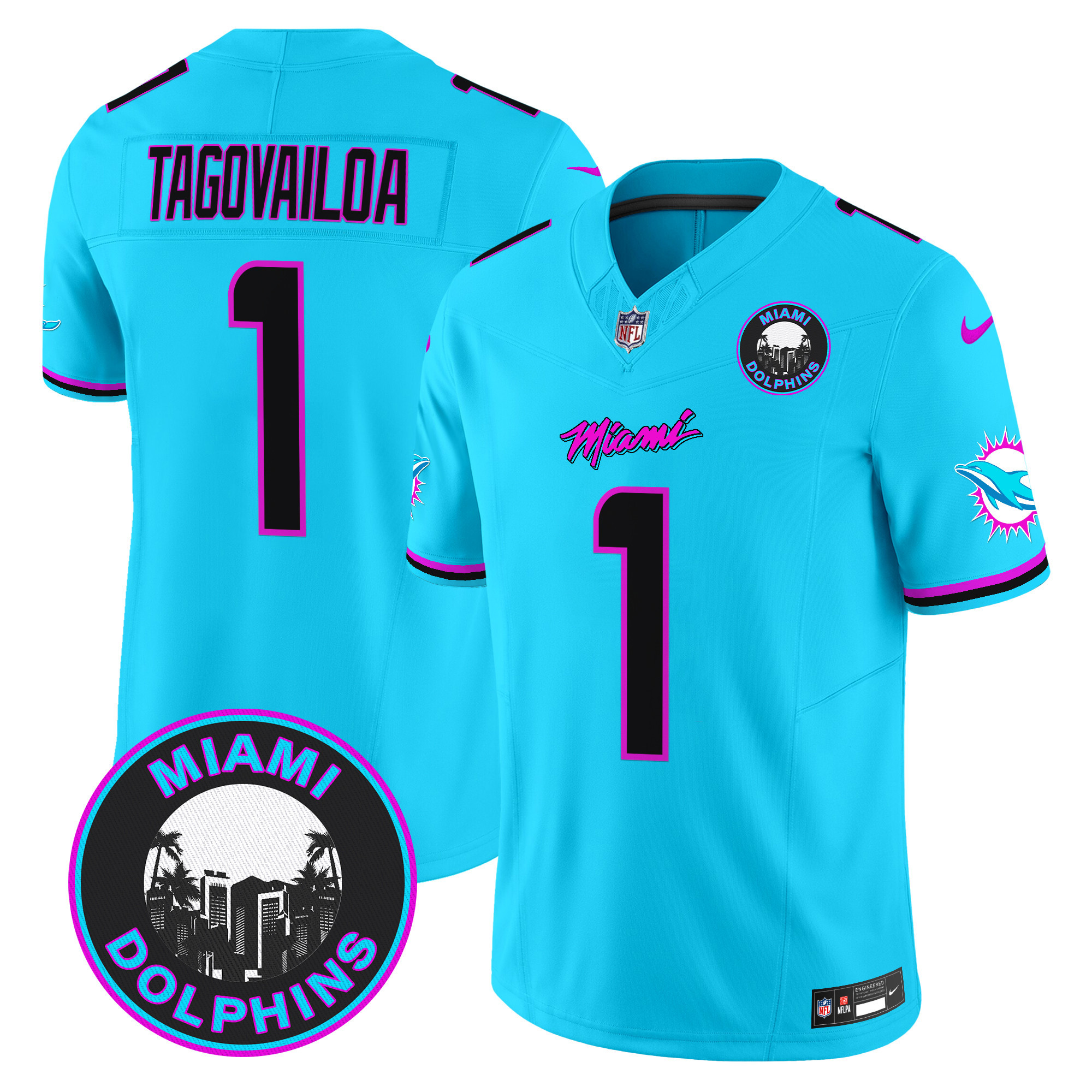 Men's Tua Tagovailoa Miami Dolphins "Miami Vice" Vapor Limited Aqua Jersey V3 - All Stitched