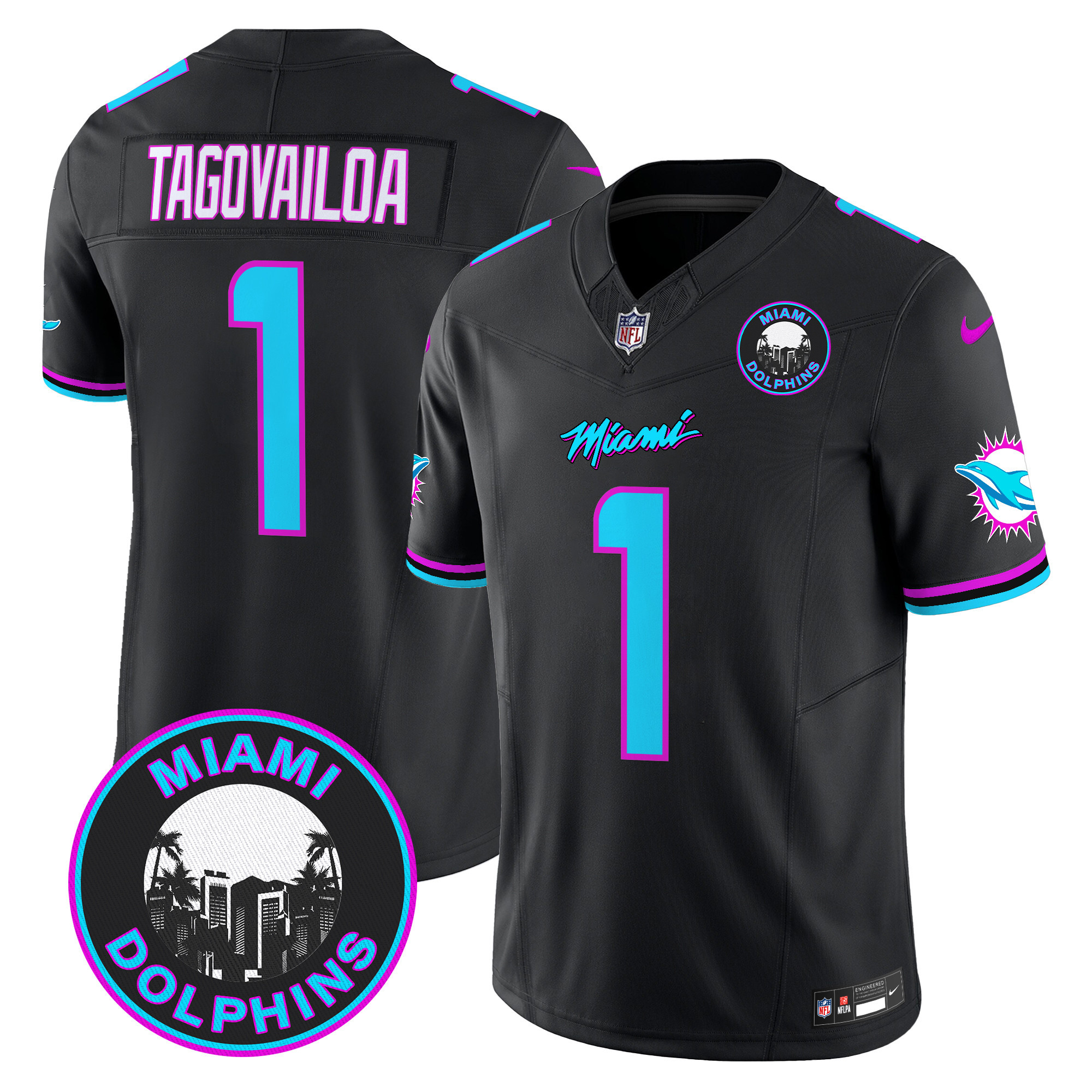 Men's Tua Tagovailoa Miami Dolphins "Miami Vice" Vapor Limited Black Jersey V3 - All Stitched