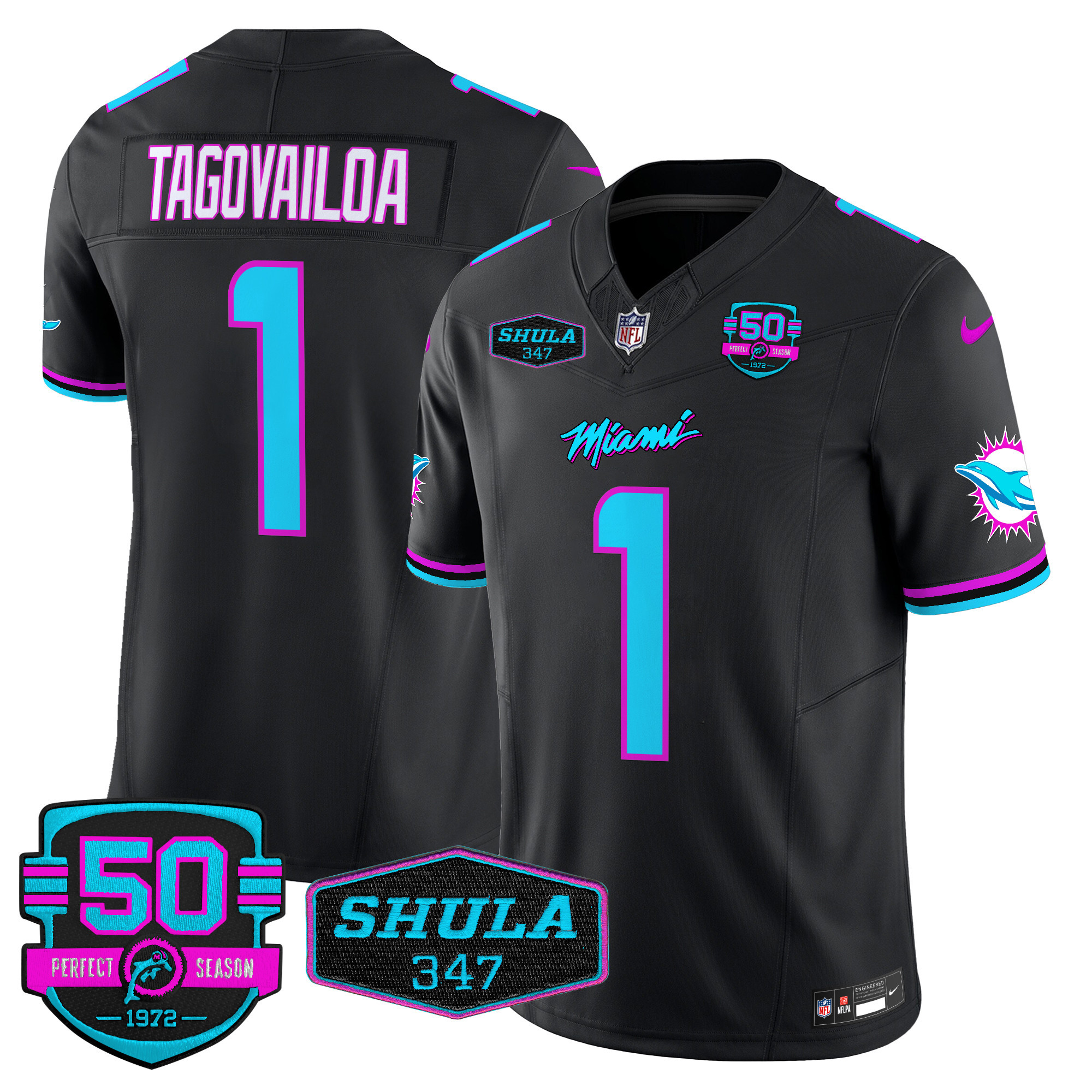Men's Tua Tagovailoa Miami Dolphins "Miami Vice" Vapor Limited Black Jersey V4 - All Stitched