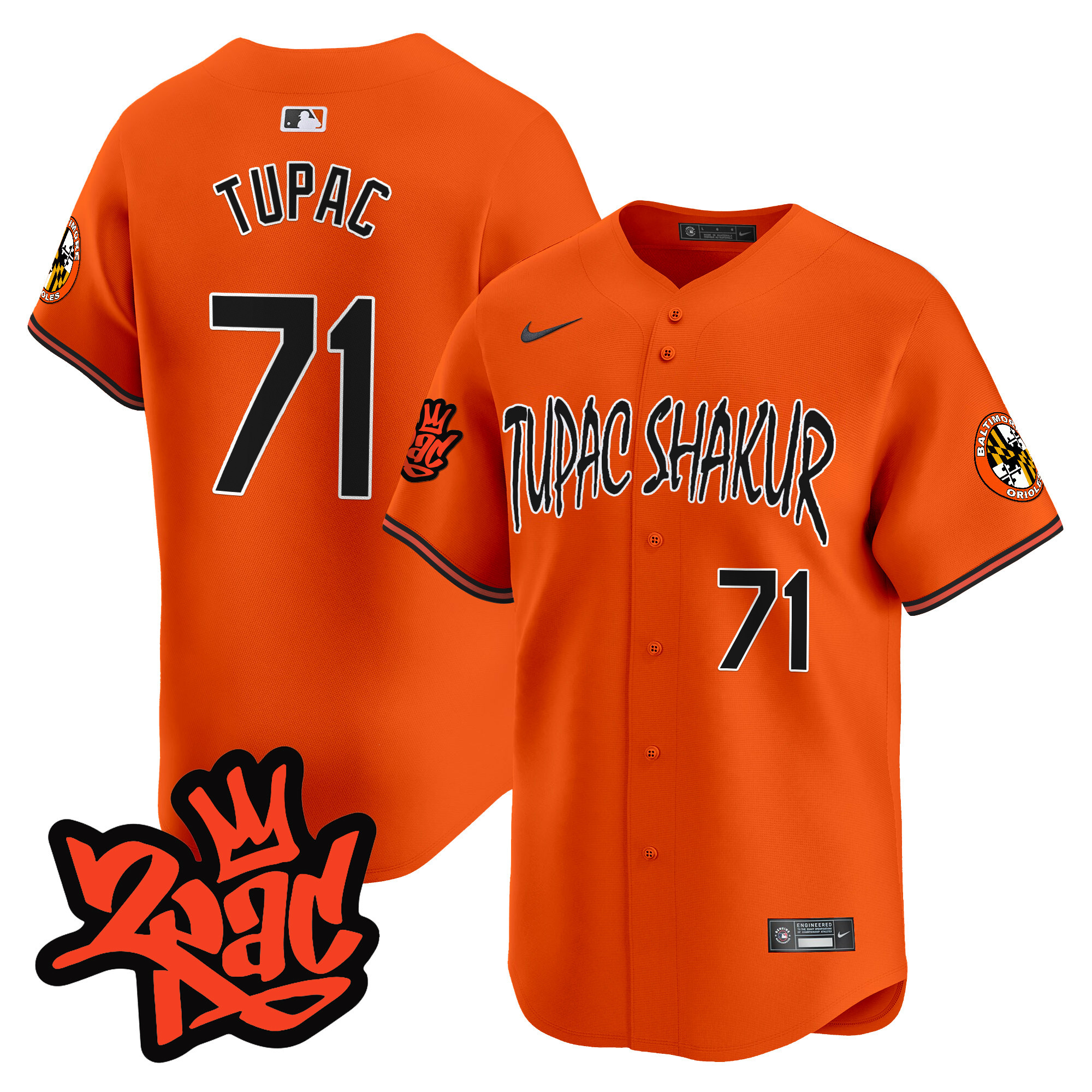 Men's Tupac 1971 Baltimore Orioles Tupac Shakur Vapor Premier Limited Orange Jersey - All Stitched