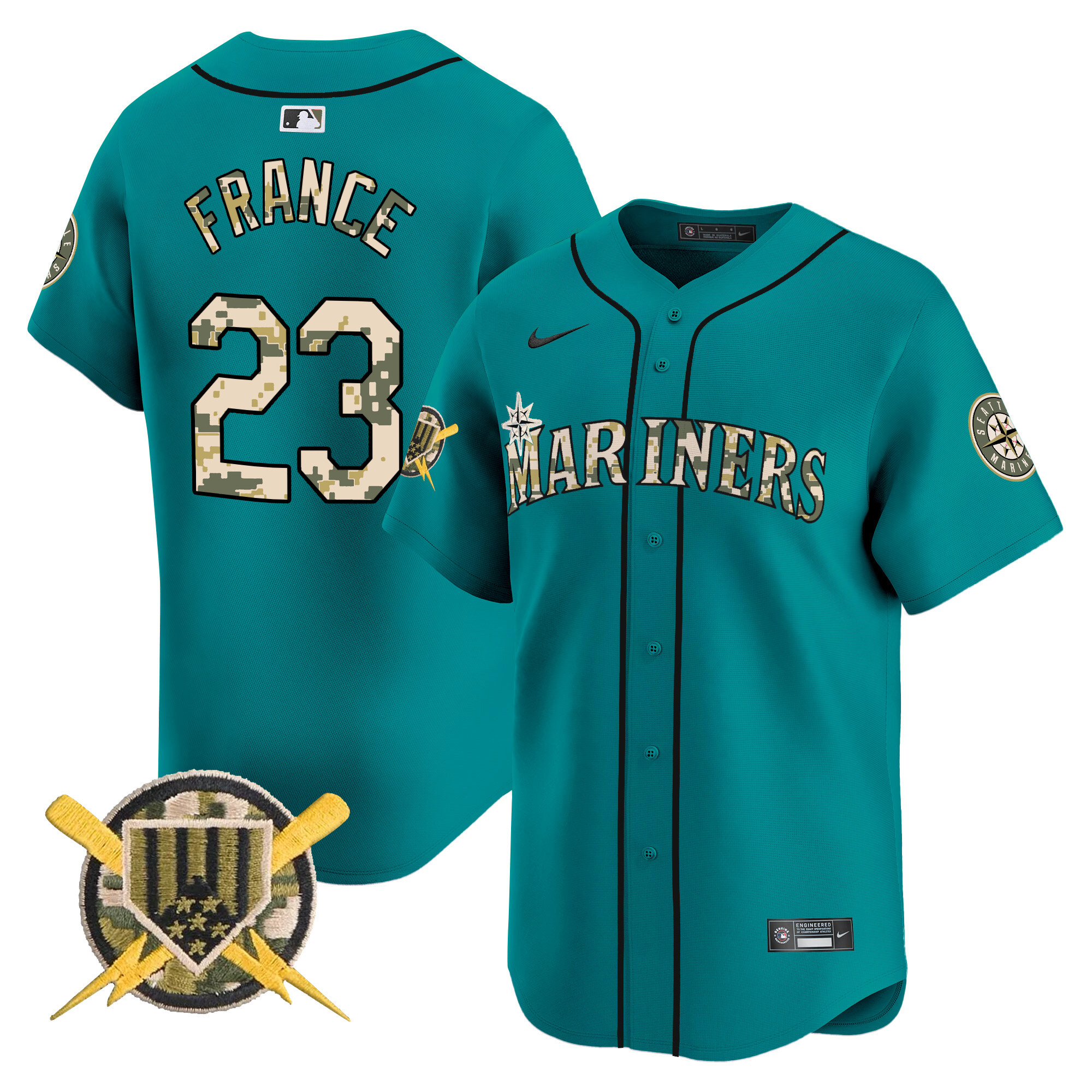 Men's Ty France Seattle Mariners Armed Forces Day Vapor Premier Limited Aqua Jersey - All Stitched