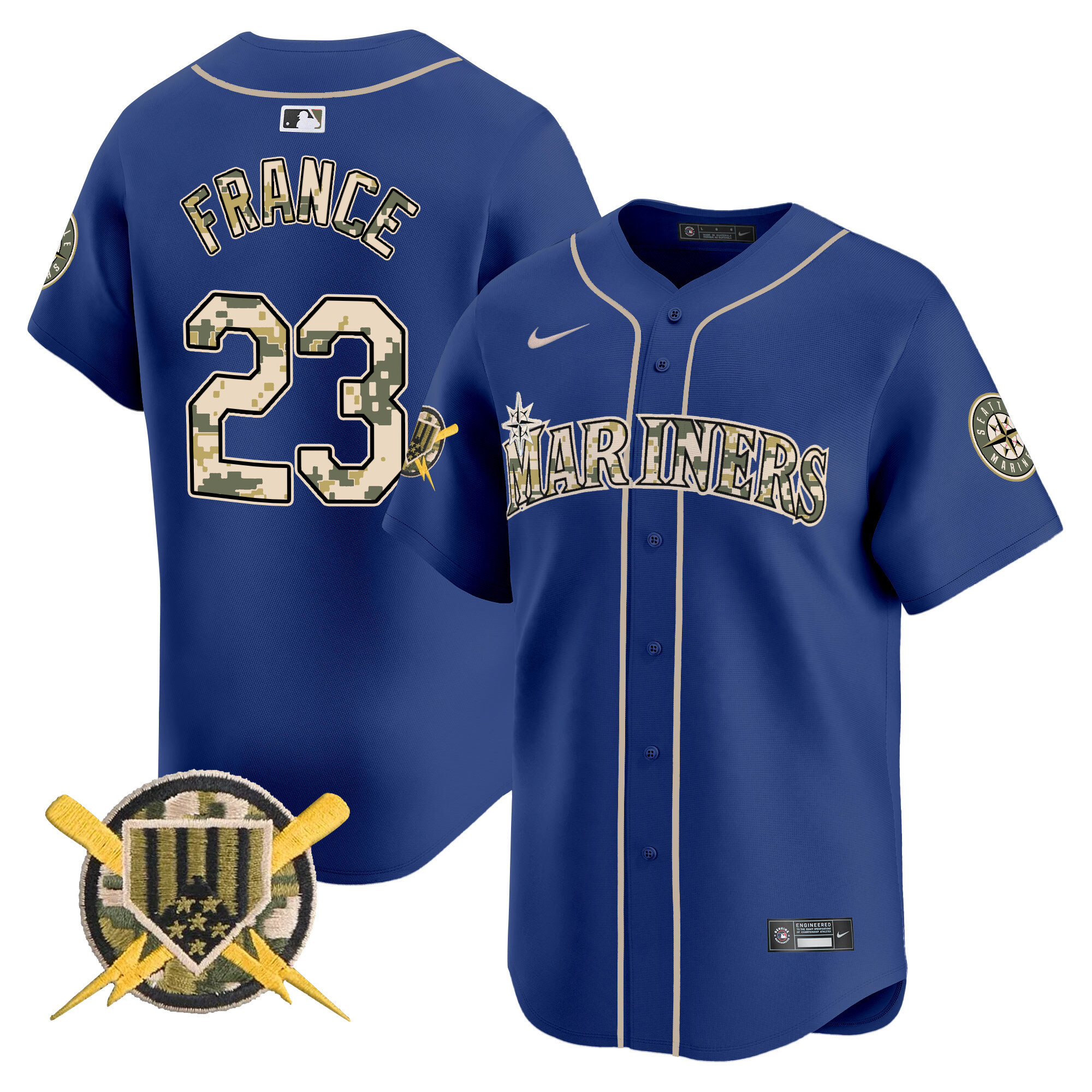 Men's Ty France Seattle Mariners Armed Forces Day Vapor Premier Limited Royal Jersey - All Stitched