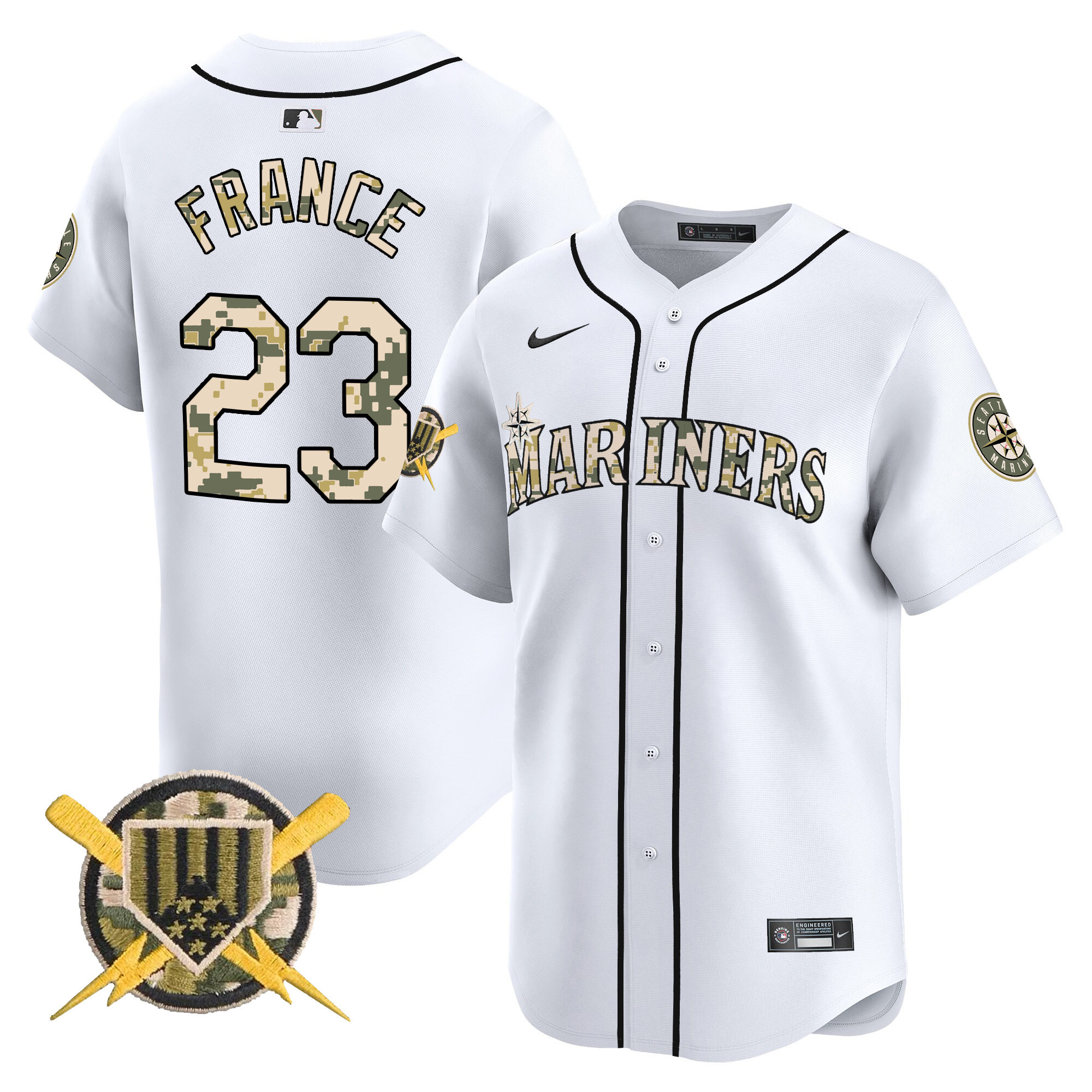 Men's Ty France Seattle Mariners Armed Forces Day Vapor Premier Limited White Jersey - All Stitched