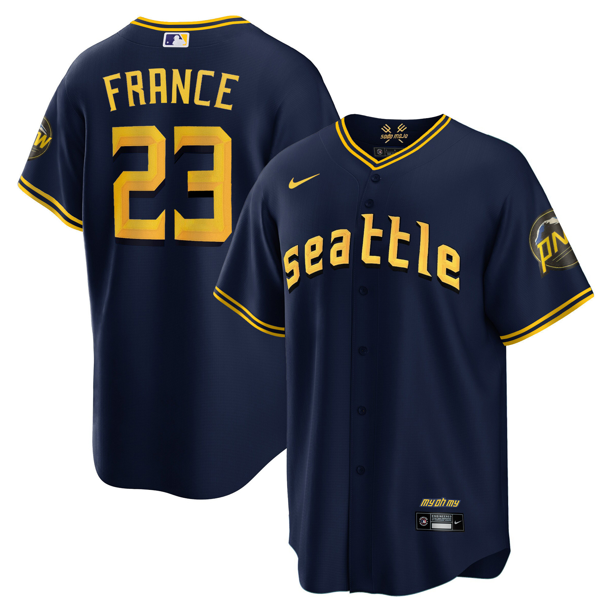 Men's Ty France Seattle Mariners City Connect Cool Base Navy Jersey - All Stitched