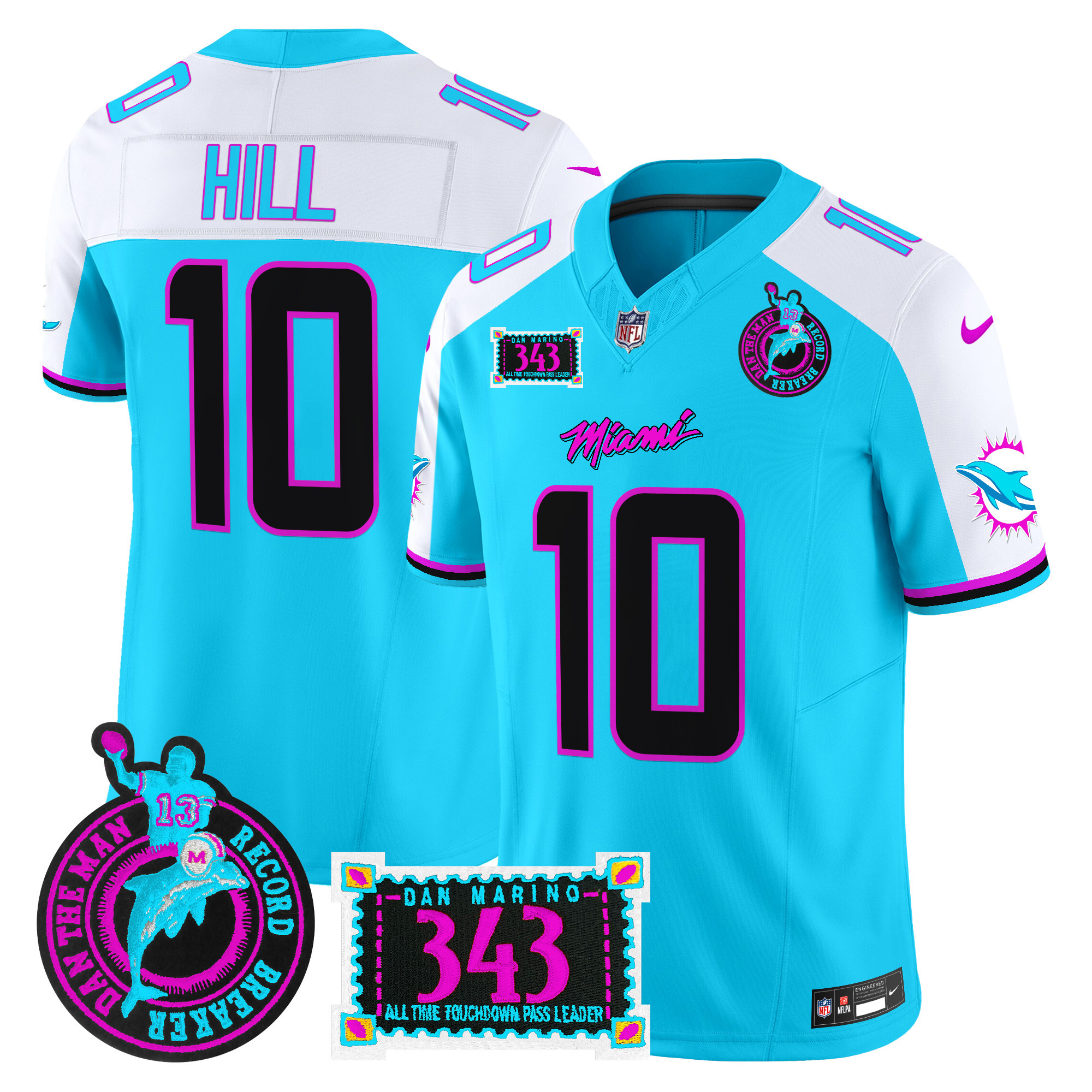 Men's Tyreek Hill Miami Dolphins "Dan the Man Record Breaker" Patch Vapor Limited Aqua Alternate Jersey - All Stitched