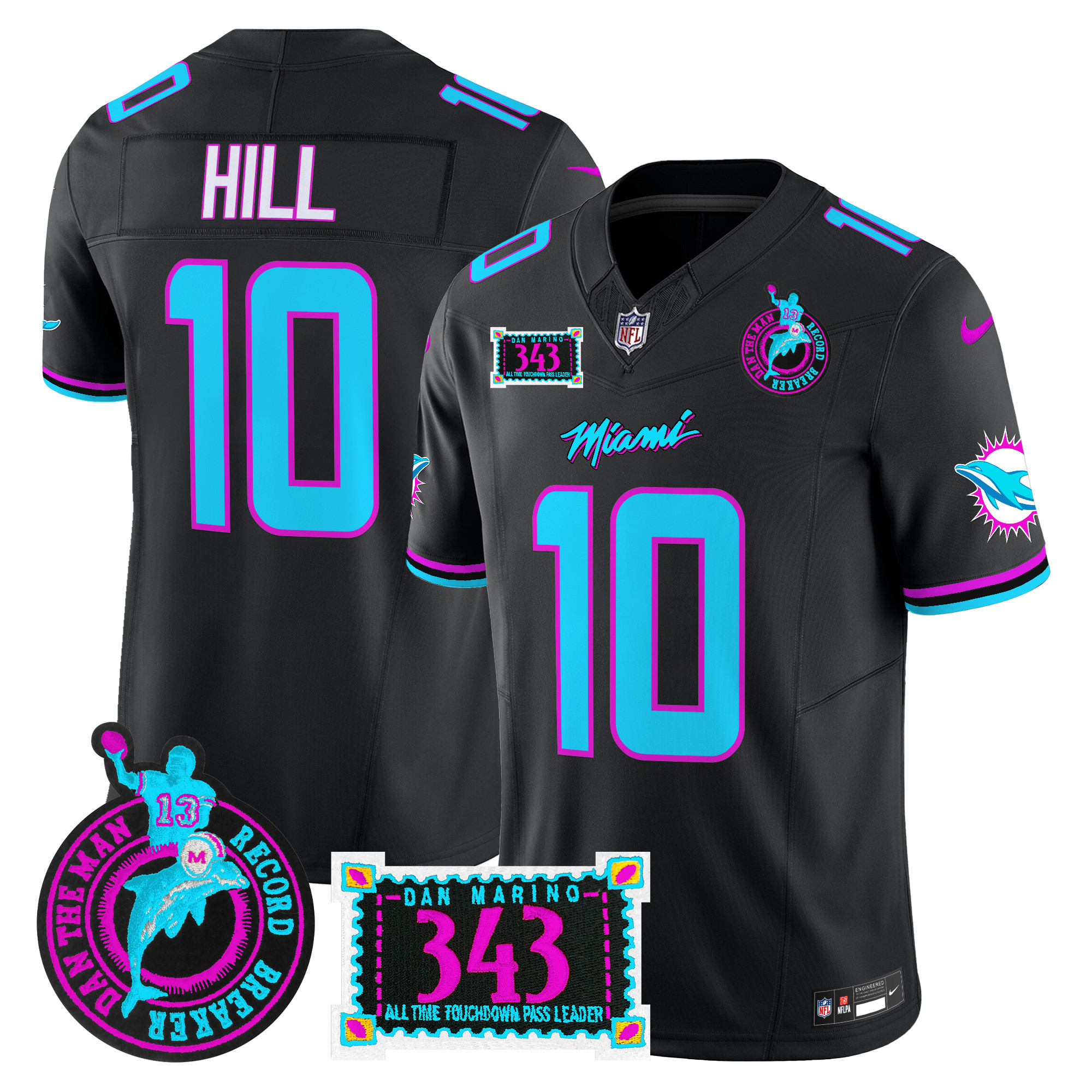Men's Tyreek Hill Miami Dolphins "Dan the Man Record Breaker" Patch Vapor Limited Black Jersey - All Stitched