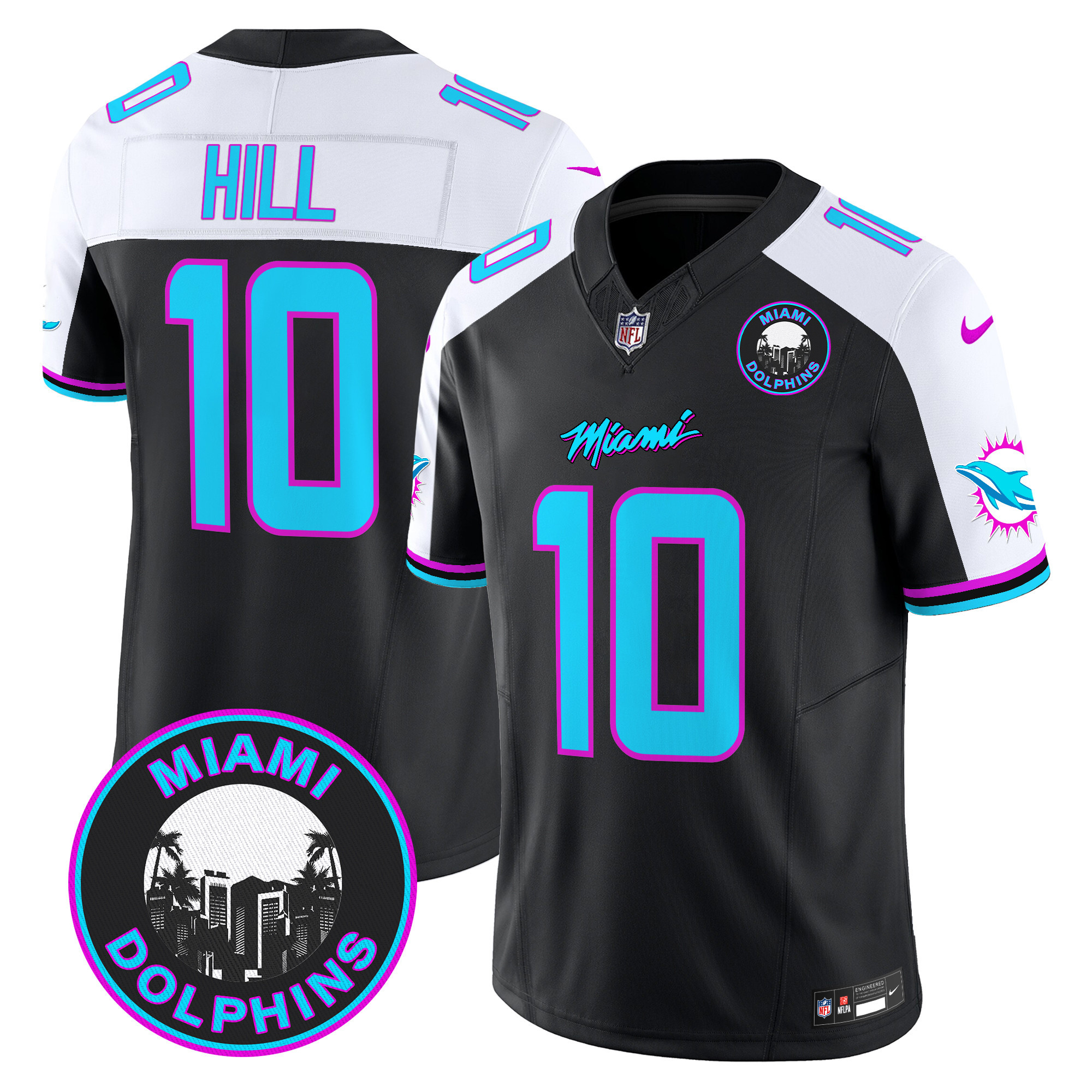 Men's Tyreek Hill Miami Dolphins "Miami Vice" Vapor Limited Black Alternate Jersey V3 - All Stitched