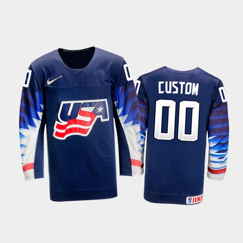Men's USA Team 2021 IIHF World Championship Custom #00 Away Navy Jersey