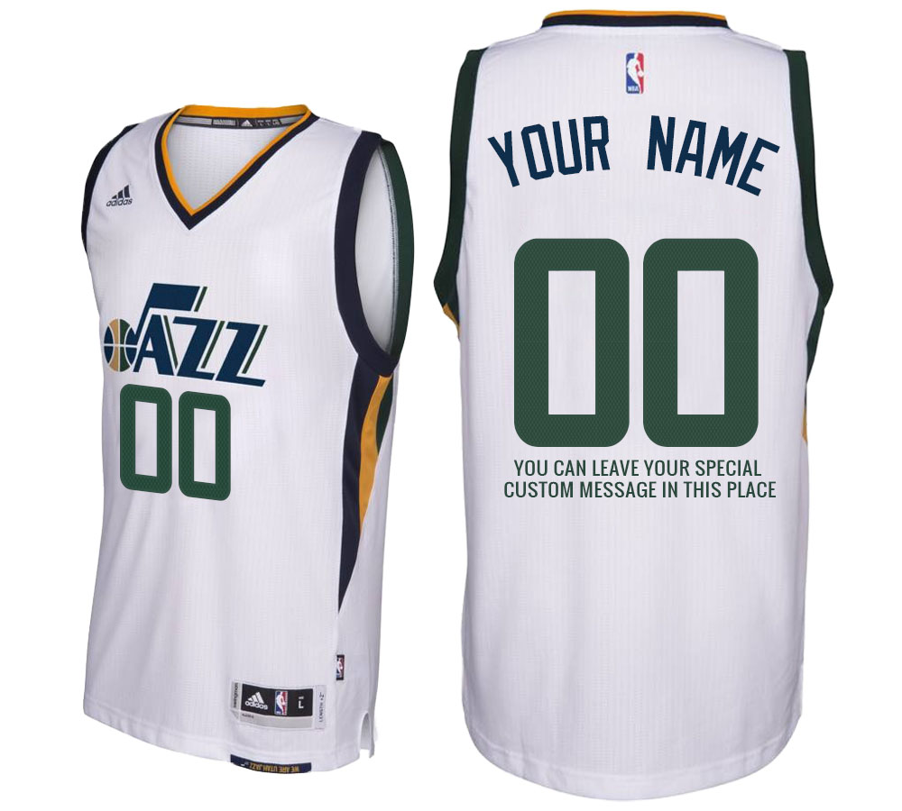 Mens Utah Jazz Home White Custom Message Jersey