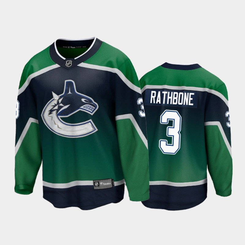 Men's Vancouver Canucks Jack Rathbone #3 Reverse Retro Green 2021 Jersey