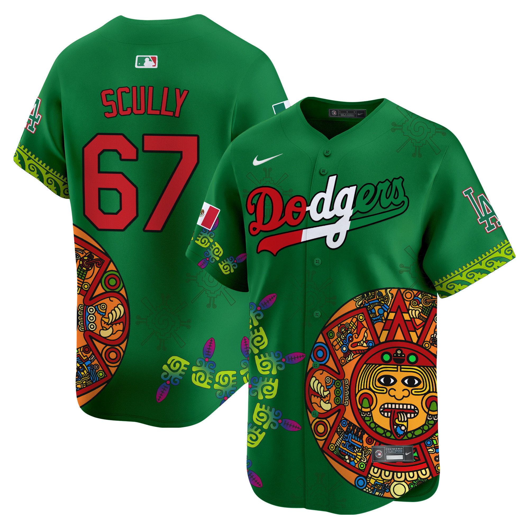 Men's Vin Scully Los Angeles Dodgers Mexico Aztec Calendar Vapor Premier Limited Green Jersey - Printed