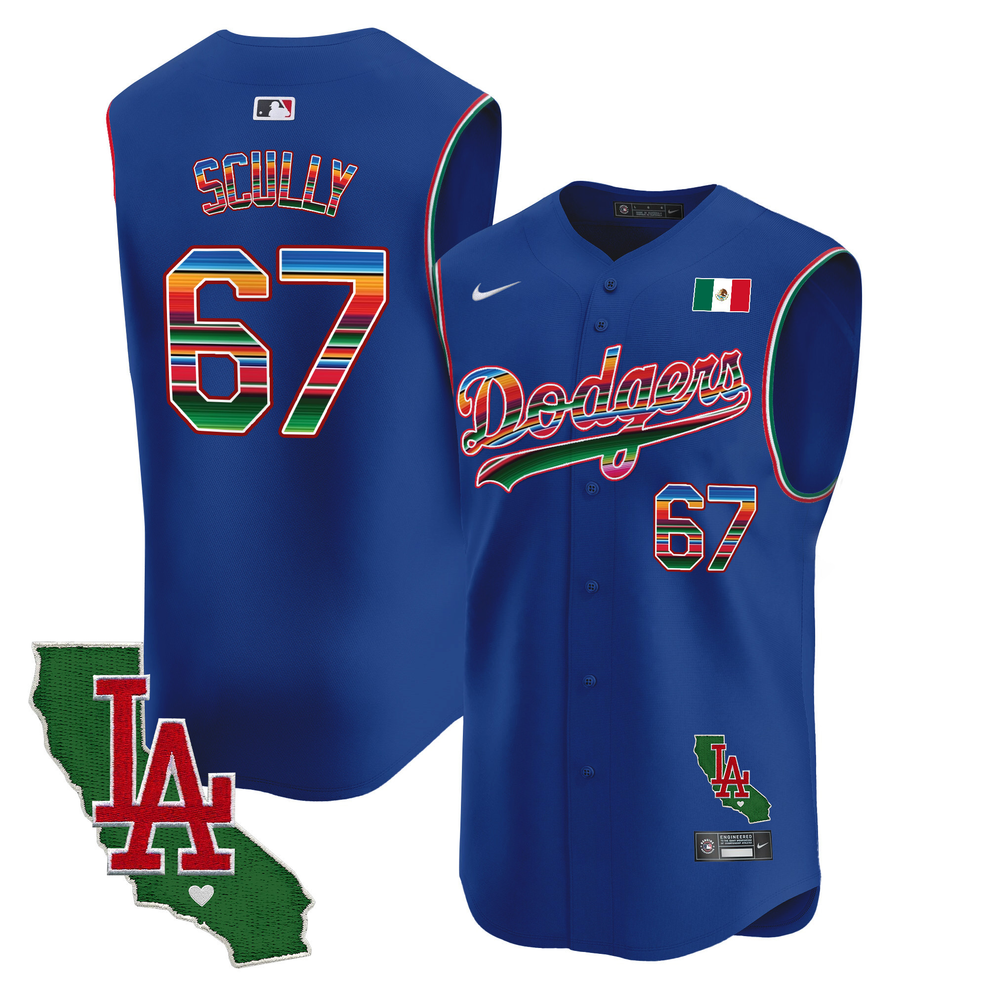 Men's Vin Scully Los Angeles Dodgers Mexico California Patch Vapor Premier Sleeveless Royal Jersey - All Stitched