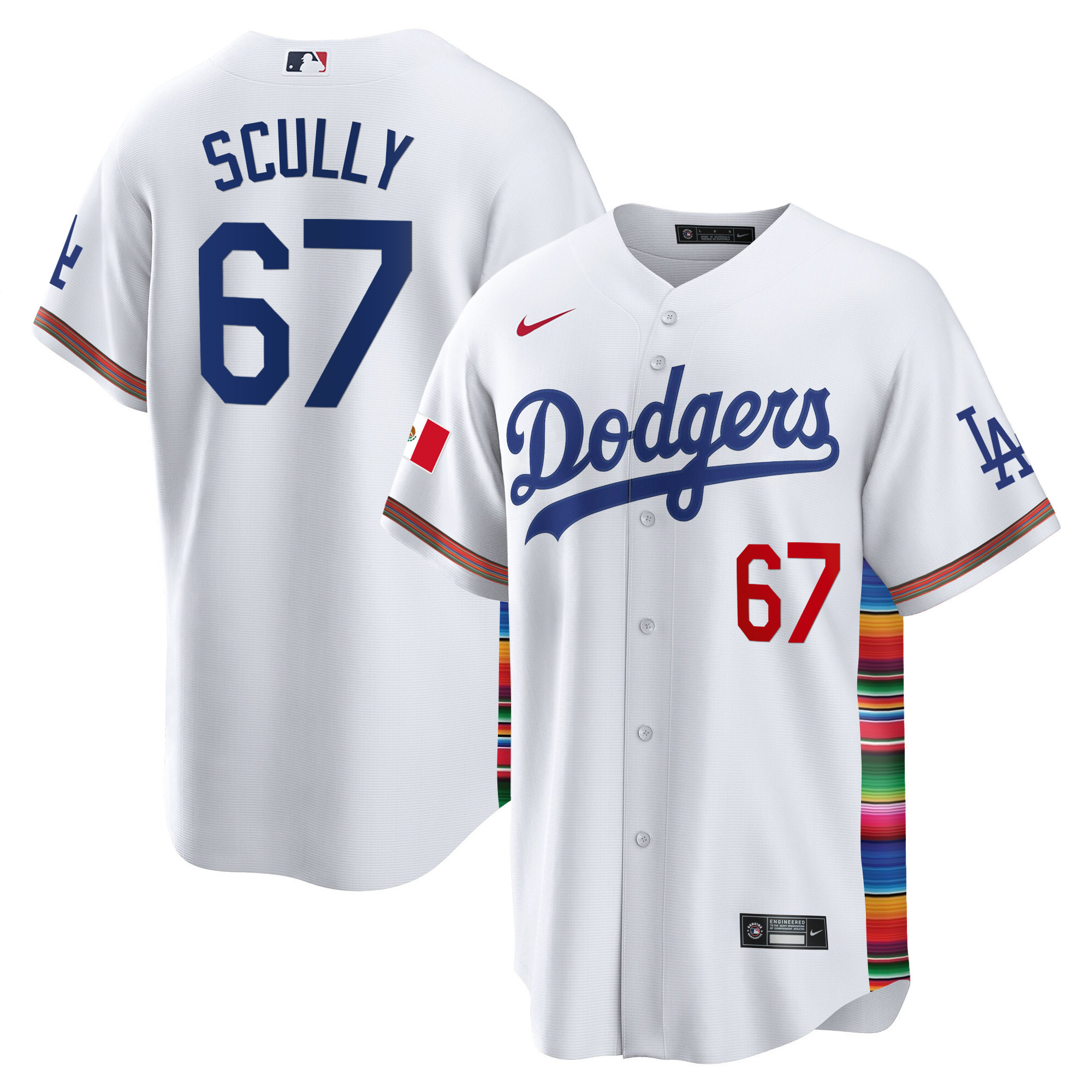 Men's Vin Scully Los Angeles Dodgers Mexico Cool Base Limited White Jersey V2 - All Stitched