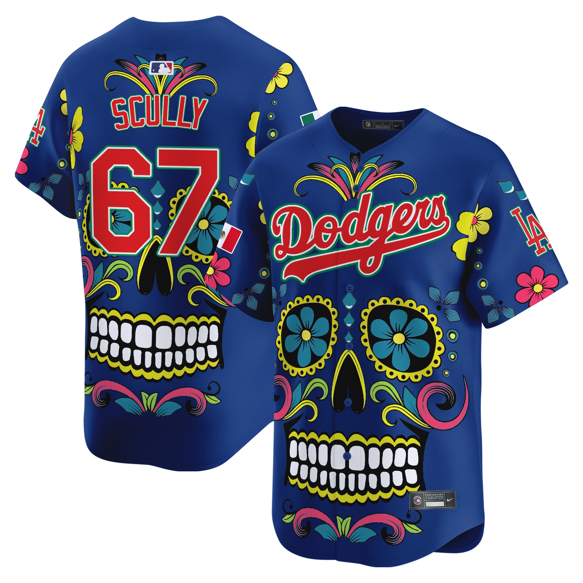 Men's Vin Scully Los Angeles Dodgers Mexico Sugar Skull Vapor Premier Limited Royal Jersey - Printed