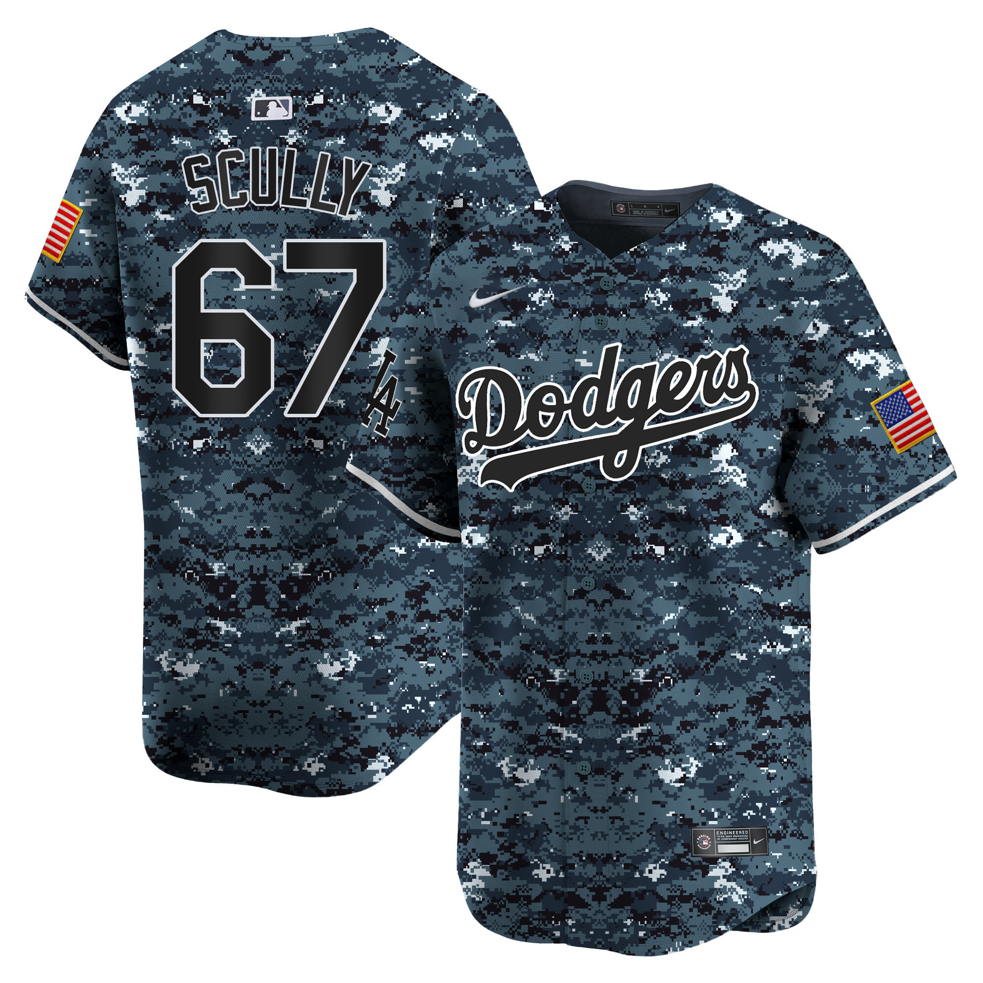 Men's Vin Scully Los Angeles Dodgers USMC Alternate Vapor Premier Limited Navy Jersey - All Stitched