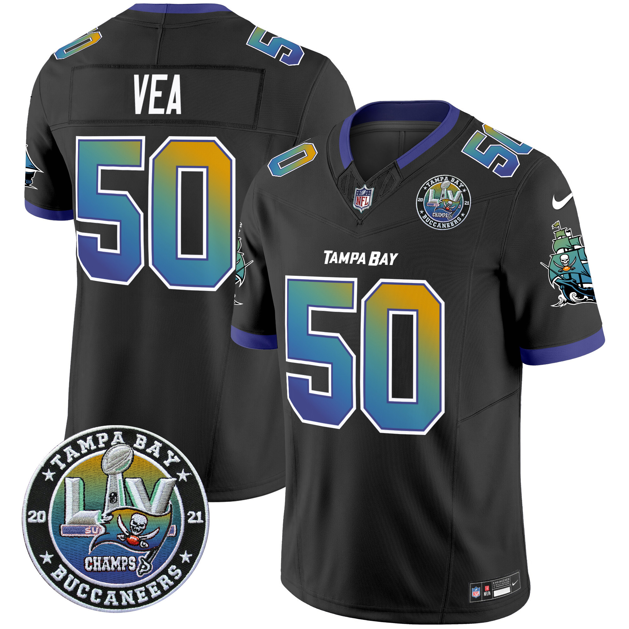 Men's Vita Vea Tampa Bay Buccaneers "Tampa City" Super Bowl LIV Patch Vapor Limited Black Jersey - All Stitched