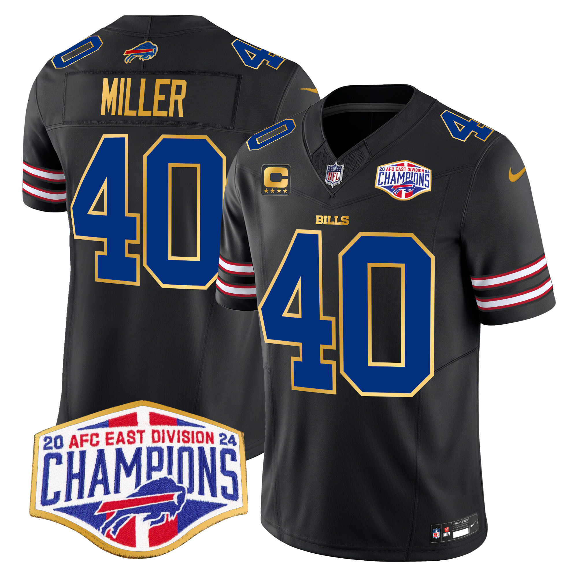 Men's Von Miller Buffalo Bills 2024 AFC East Division Champions Gold Trim Vapor Limited Black Jersey - All Stitched