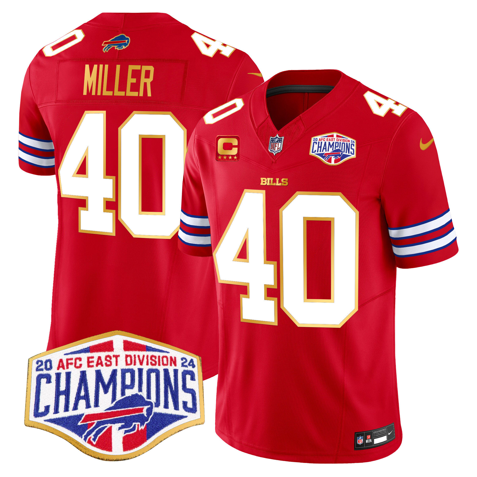 Men's Von Miller Buffalo Bills 2024 AFC East Division Champions Gold Trim Vapor Limited Red Jersey - All Stitched