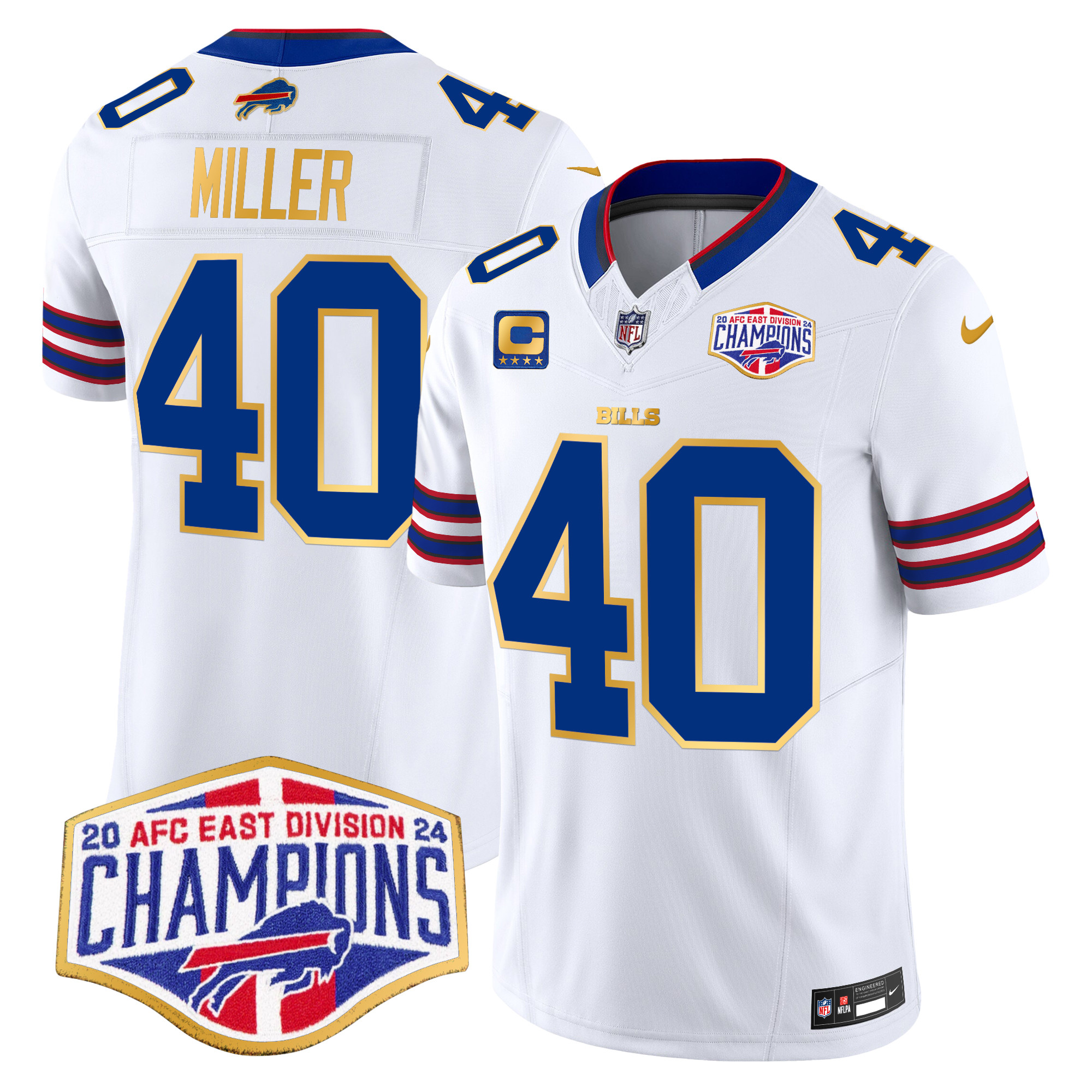 Men's Von Miller Buffalo Bills 2024 AFC East Division Champions Gold Trim Vapor Limited White Jersey - All Stitched