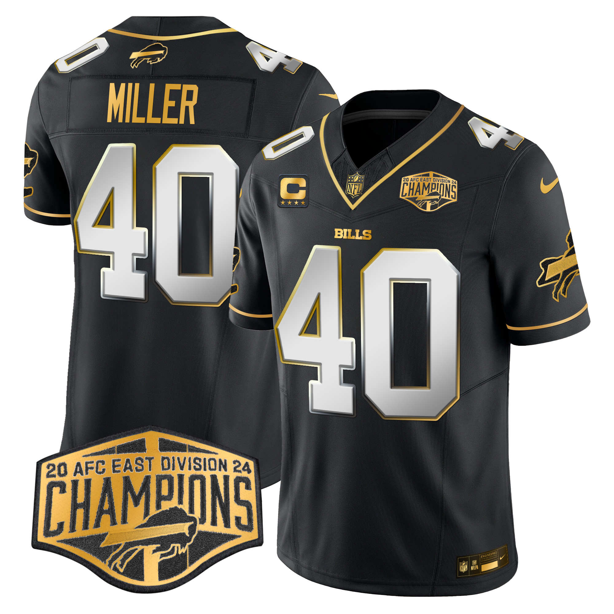 Men's Von Miller Buffalo Bills 2024 AFC East Division Champions Gold Vapor Limited Black Limited Jersey - All Stitched