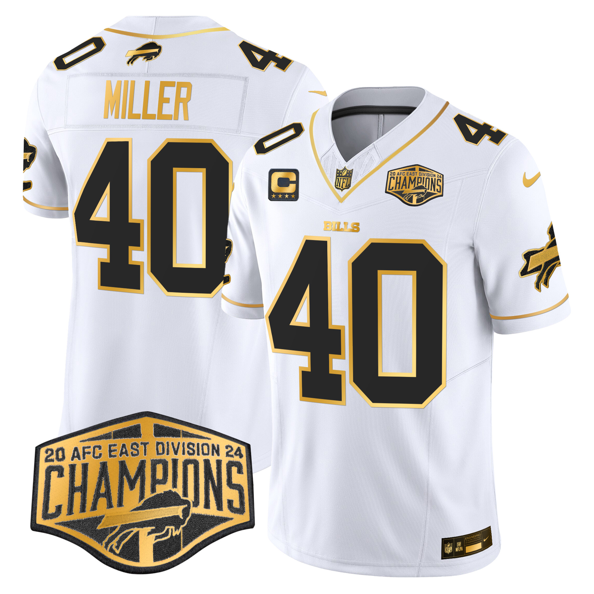 Men's Von Miller Buffalo Bills 2024 AFC East Division Champions Gold Vapor Limited White Gold Jersey - All Stitched