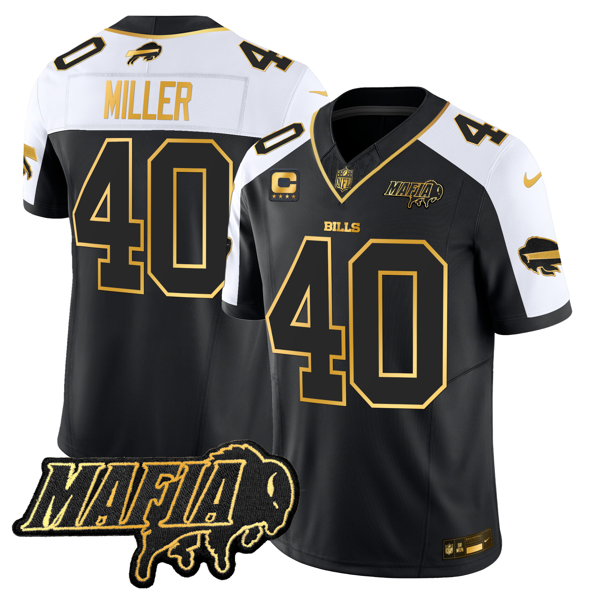Men's Von Miller Buffalo Bills 2024 Buffalo Bills Mafia Patch Gold Vapor Limited Alternate Jersey - All Stitched