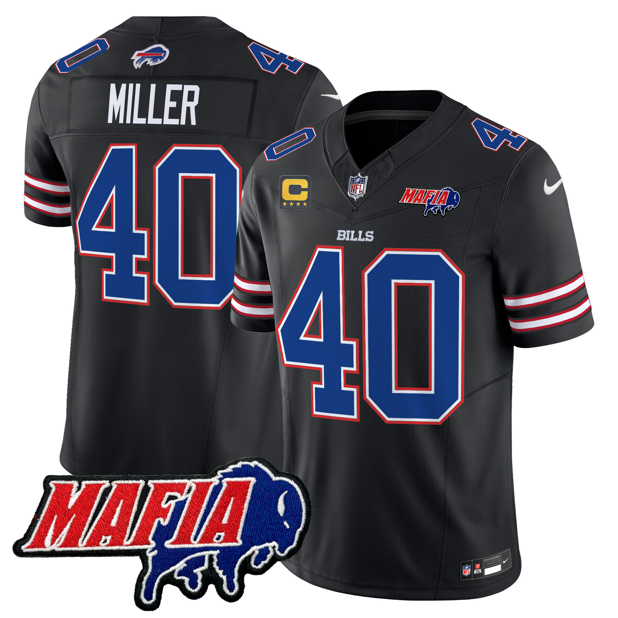 Men's Von Miller Buffalo Bills 2024 Buffalo Bills Mafia Patch Vapor Limited Black Jersey - All Stitched
