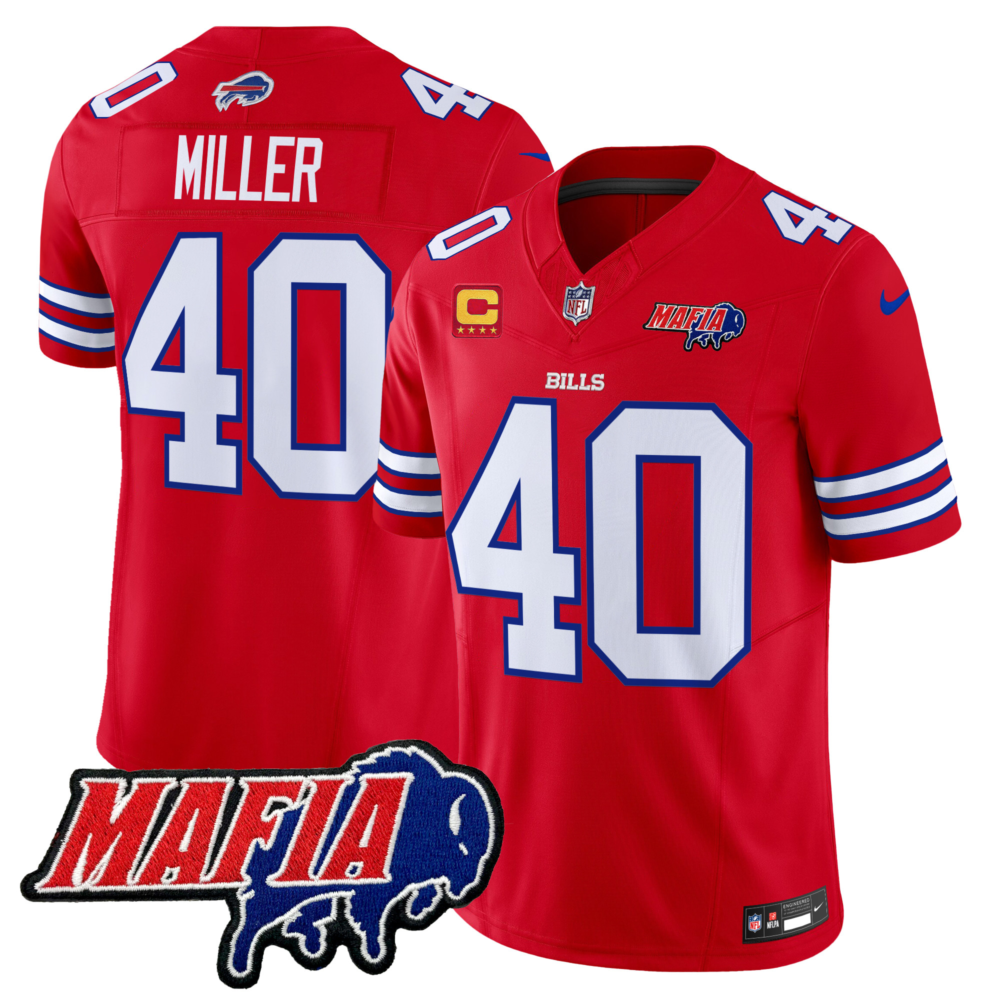 Men's Von Miller Buffalo Bills 2024 Buffalo Bills Mafia Patch Vapor Limited Red Jersey - All Stitched