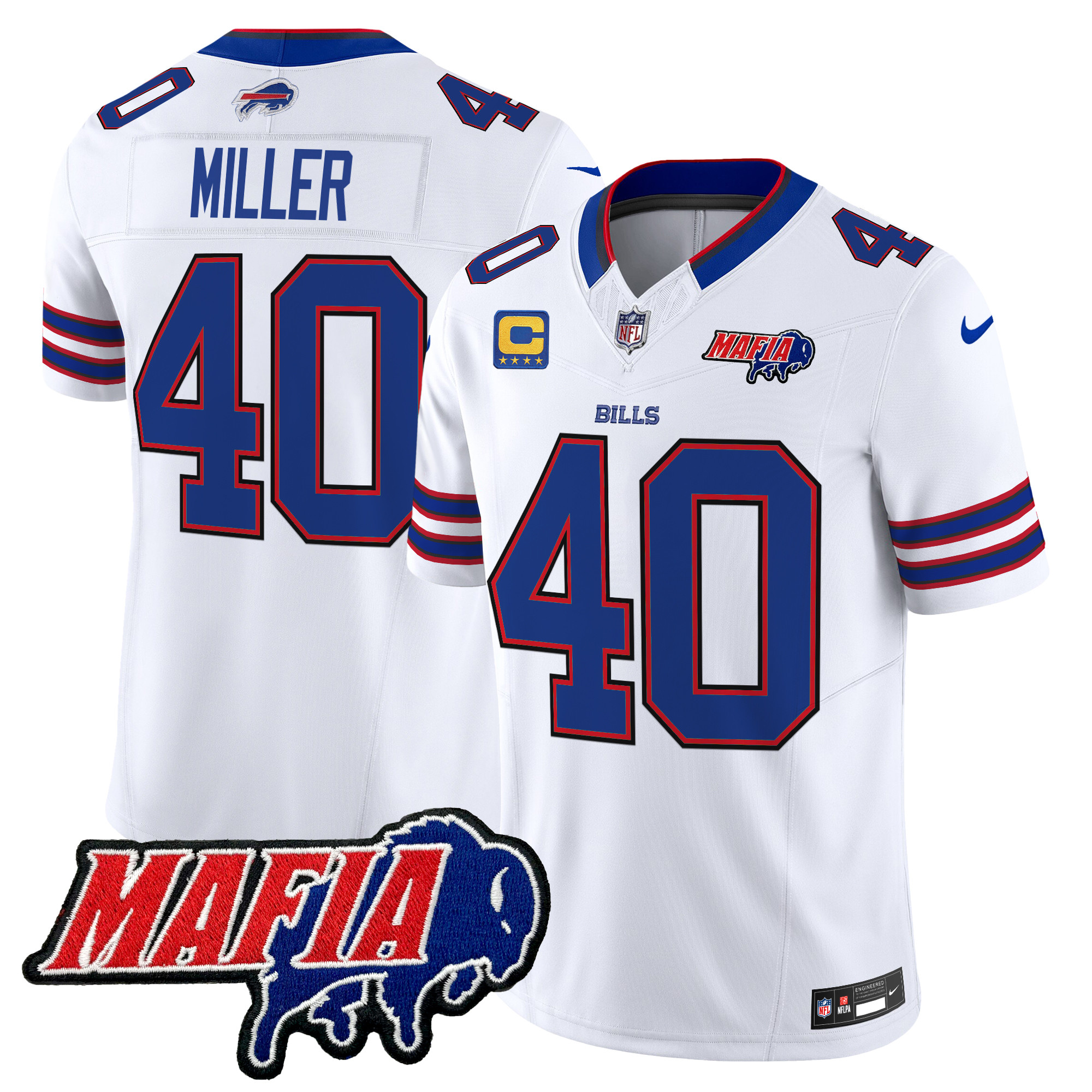 Men's Von Miller Buffalo Bills 2024 Buffalo Bills Mafia Patch Vapor Limited White Jersey - All Stitched