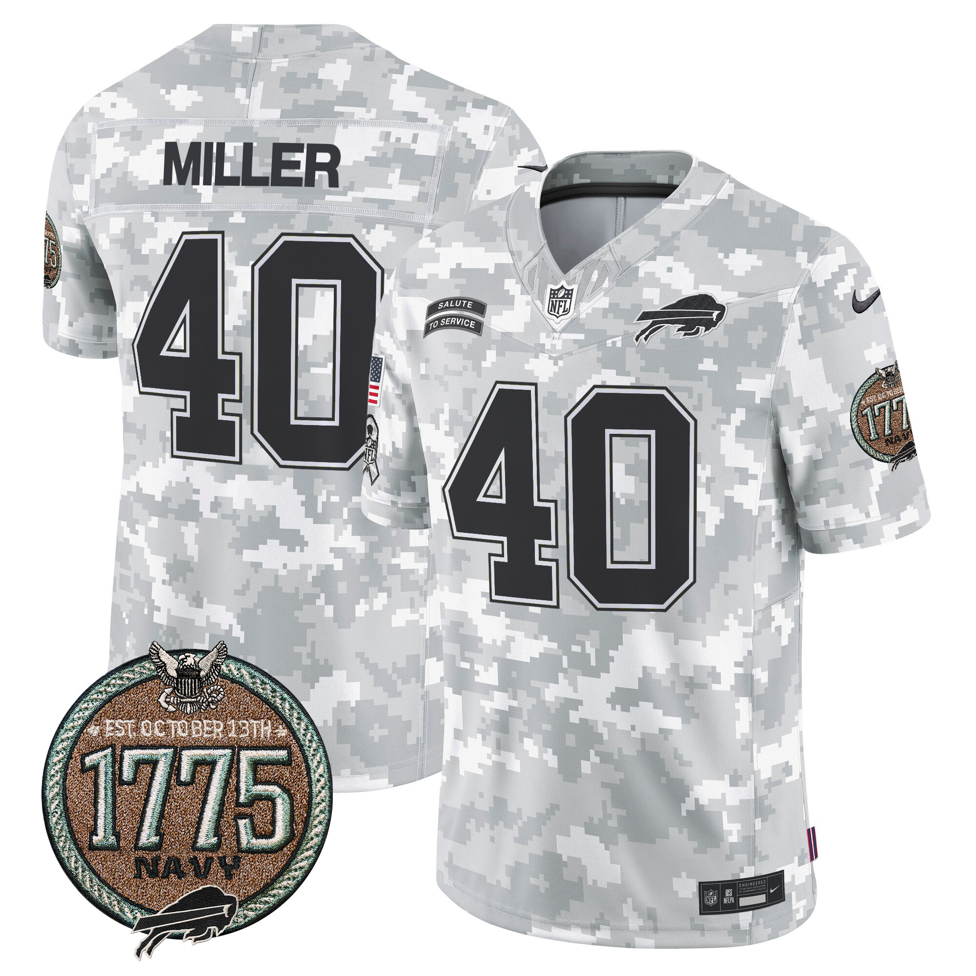 Men's Von Miller Buffalo Bills 2024 Salute to Service Establishment Year Patch Vapor Limited Navy Jersey - All Stitched