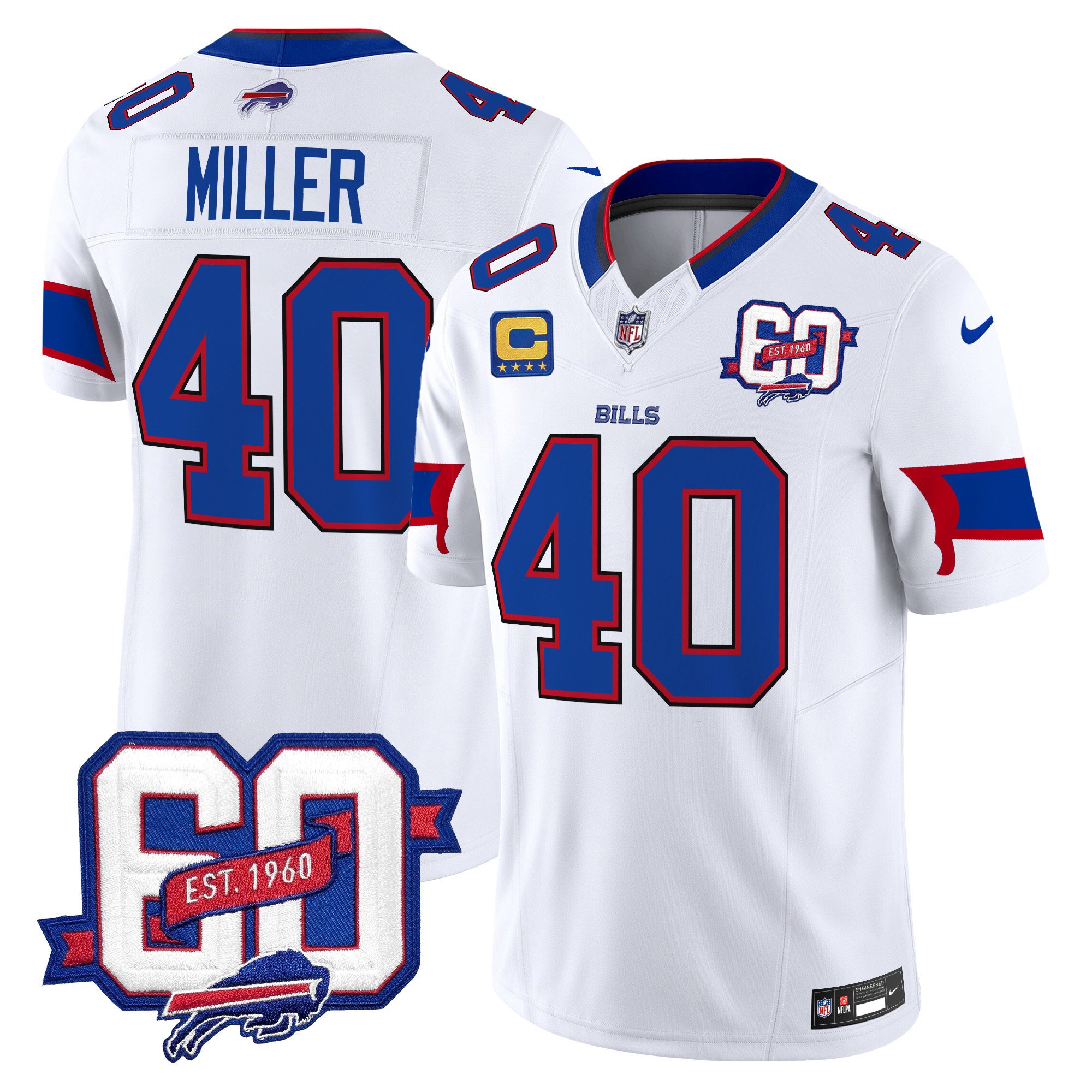 Men's Von Miller Buffalo Bills 60th Anniversary Patch Vapor Limited White Jersey - All Stitched