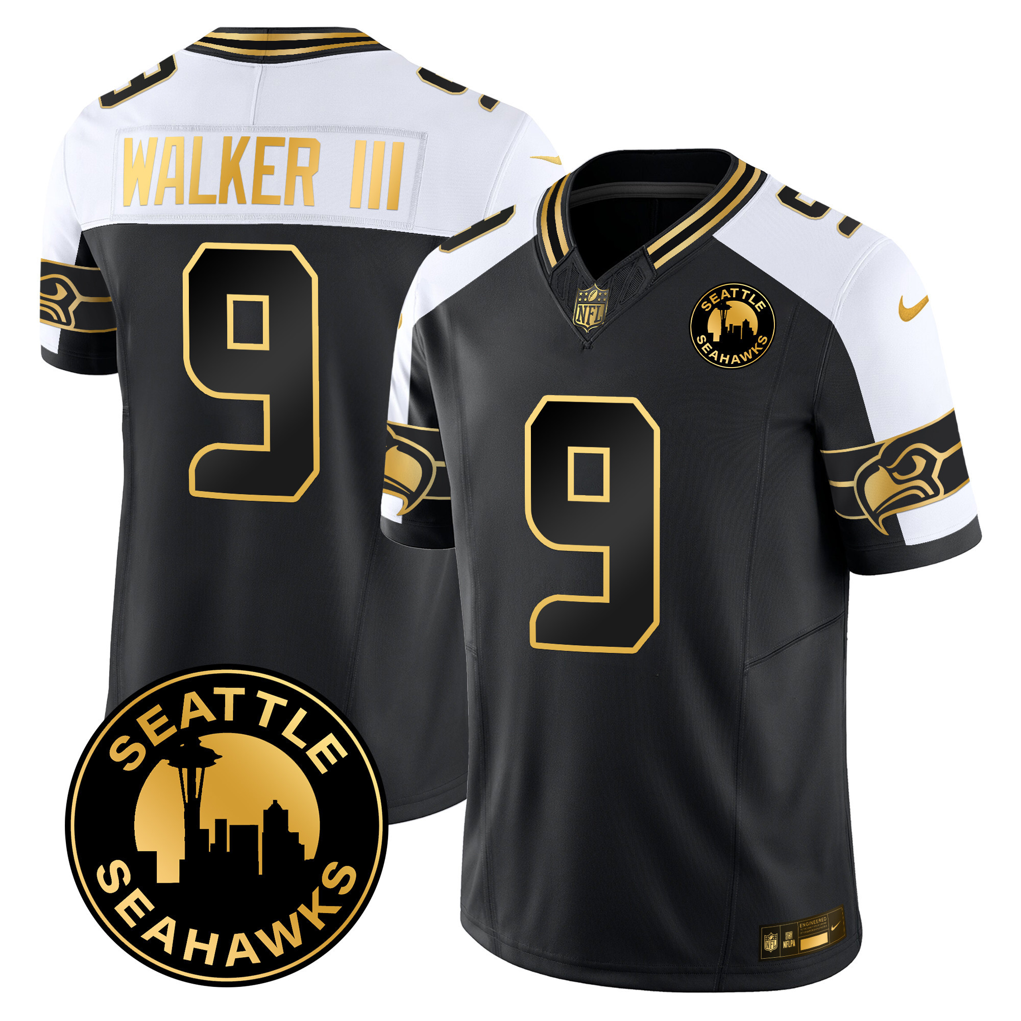 Men's Walker III Seattle Seahawks 2024 Seattle City Patch Gold Vapor Limited Alternate Jersey - All Stitched