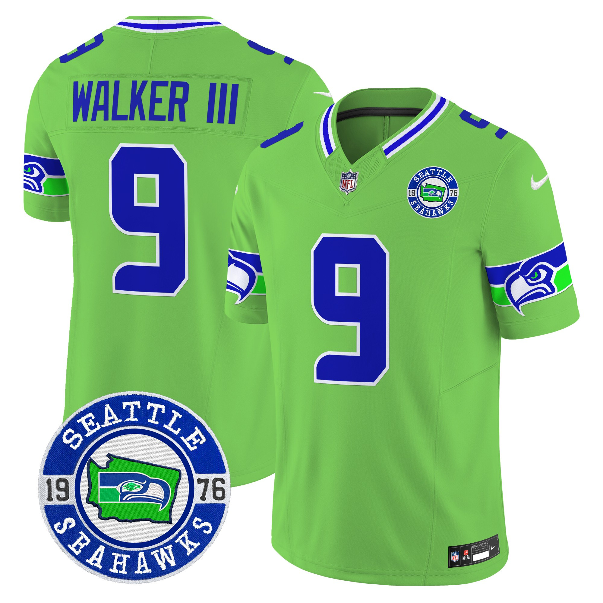 Men's Walker III Seattle Seahawks 2024 Seattle Est. 1976 Patch Vapor Limited Green Jersey - All Stitched